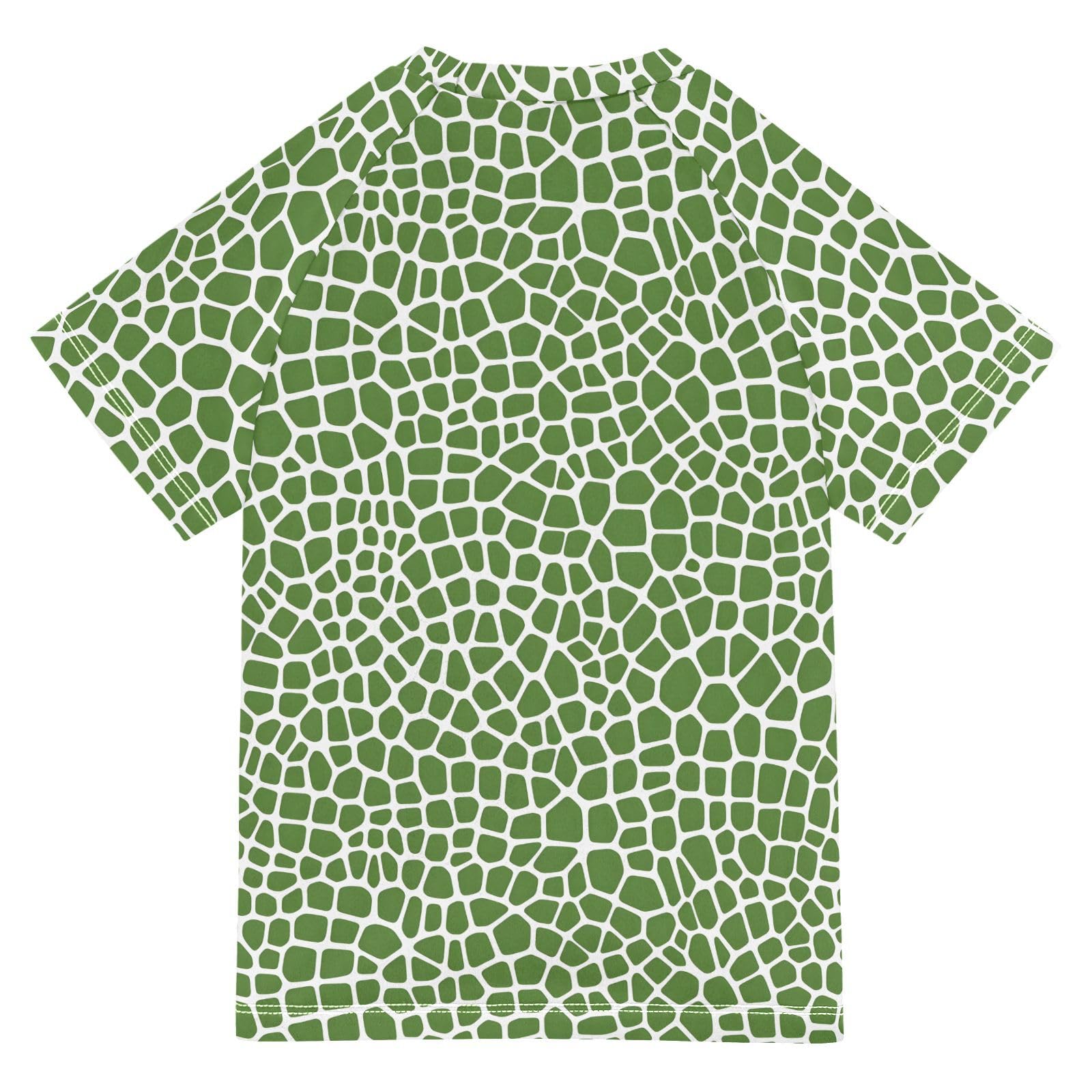 ALAZA Kids Rash Guard Boys Toddler Swim Shirts Short Sleeve Lizard Skin Green UPF 50+ 3T
