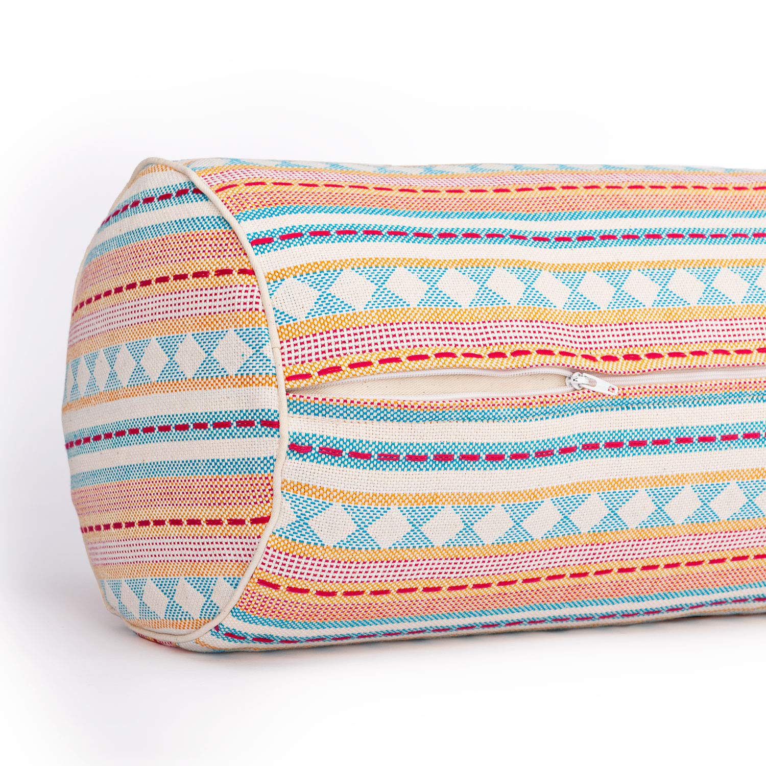 Bodhi Yoga Bolster Ø 23 cm | Ethno Collection | Yogarolle aus 100% Baumwolle | Dinkelfüllung aus Bio-Dinkelspelzen | Yogakissen für Pilates & Yin Yoga | Yogabolster aus Jacquard-/ Ikat-Webstoff