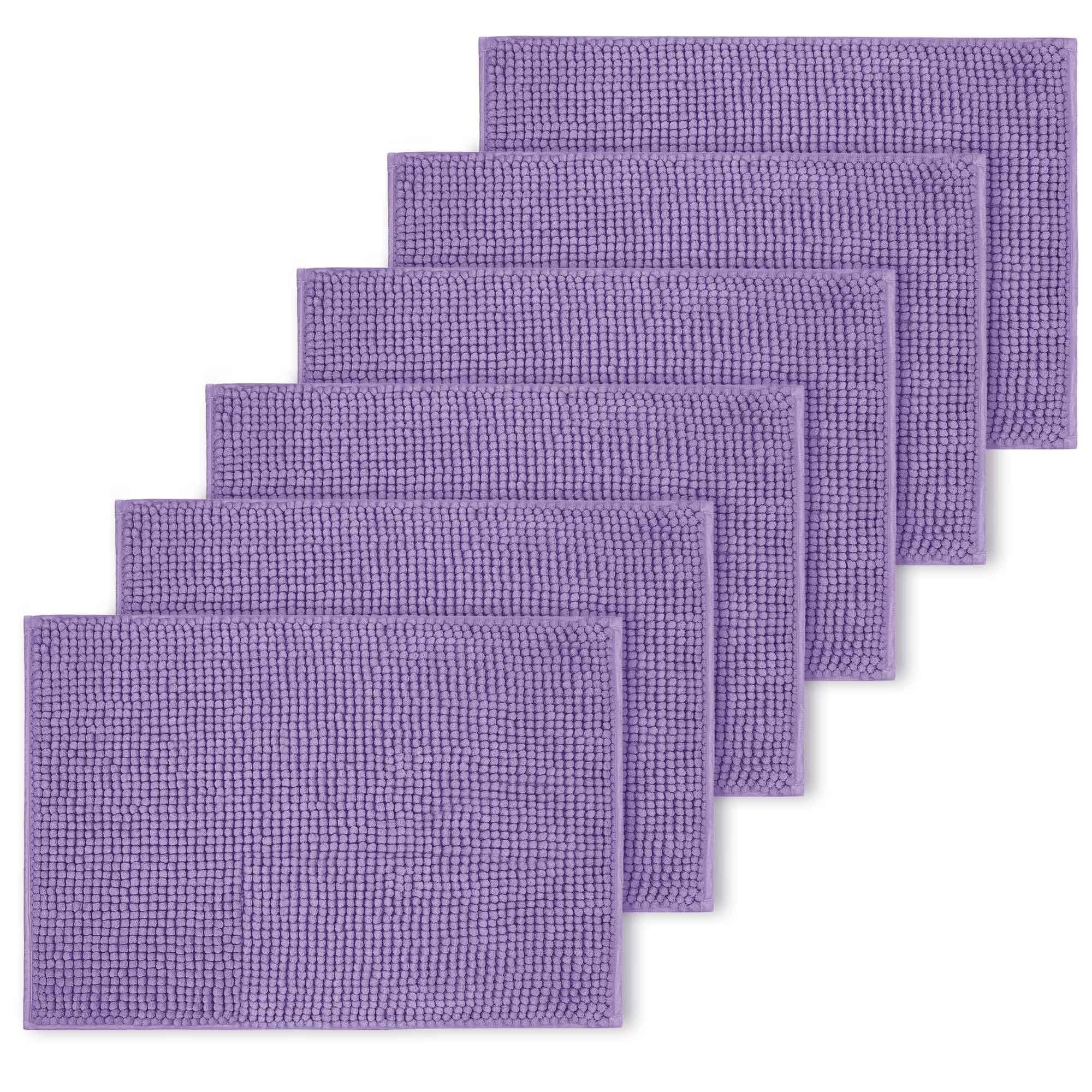 BedLooms Lilac Bath Mat Non Slip Anti Mould (6 pack) - Machine Washable Bath Mats 40x60cm Chenille Bathroom Mat Super Absorbent Extra Soft Fluffy Shower Mat
