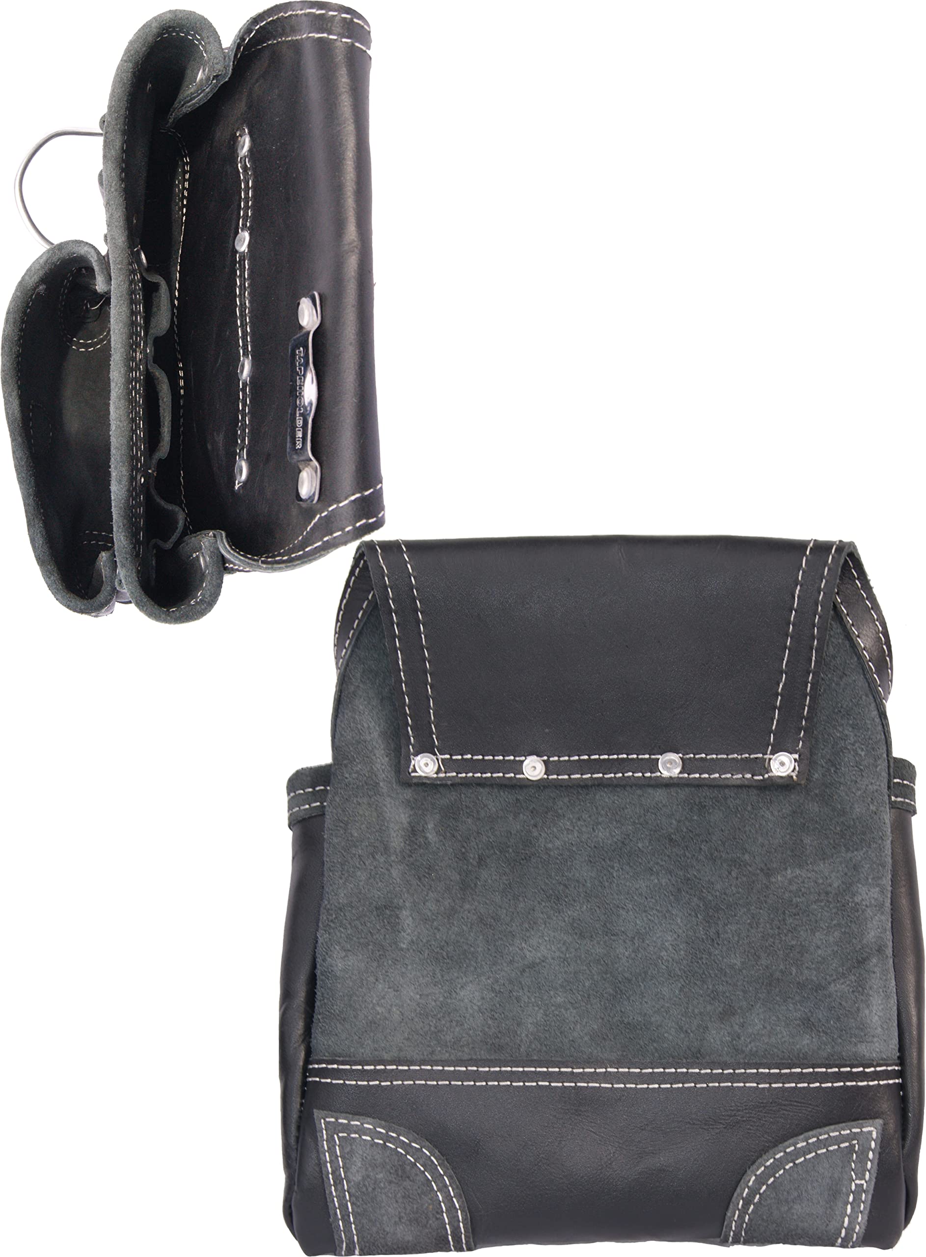 PRO-20 Ceinture à Outils en Cuir véritable pour charpentiers Professionnels. Ceinture à Outils et Pochettes en Cuir. Couvreur, Ceinture à Outils pour cloisons sèches. (Noir)