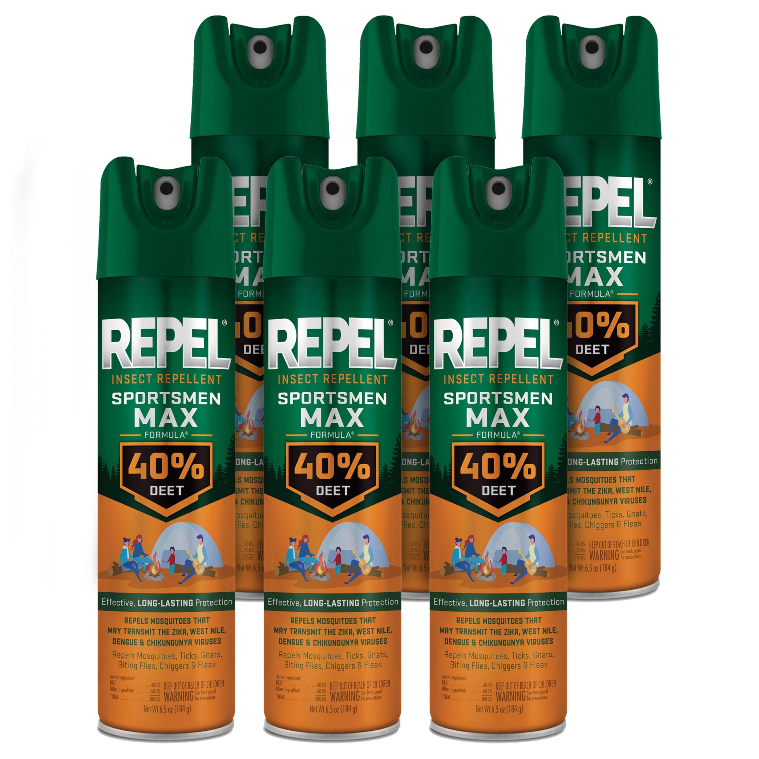 Repel Insect Repellent Sportsmen Max Formula 40% DEET 6.5 Ounces, Aerosol, 6 Pack