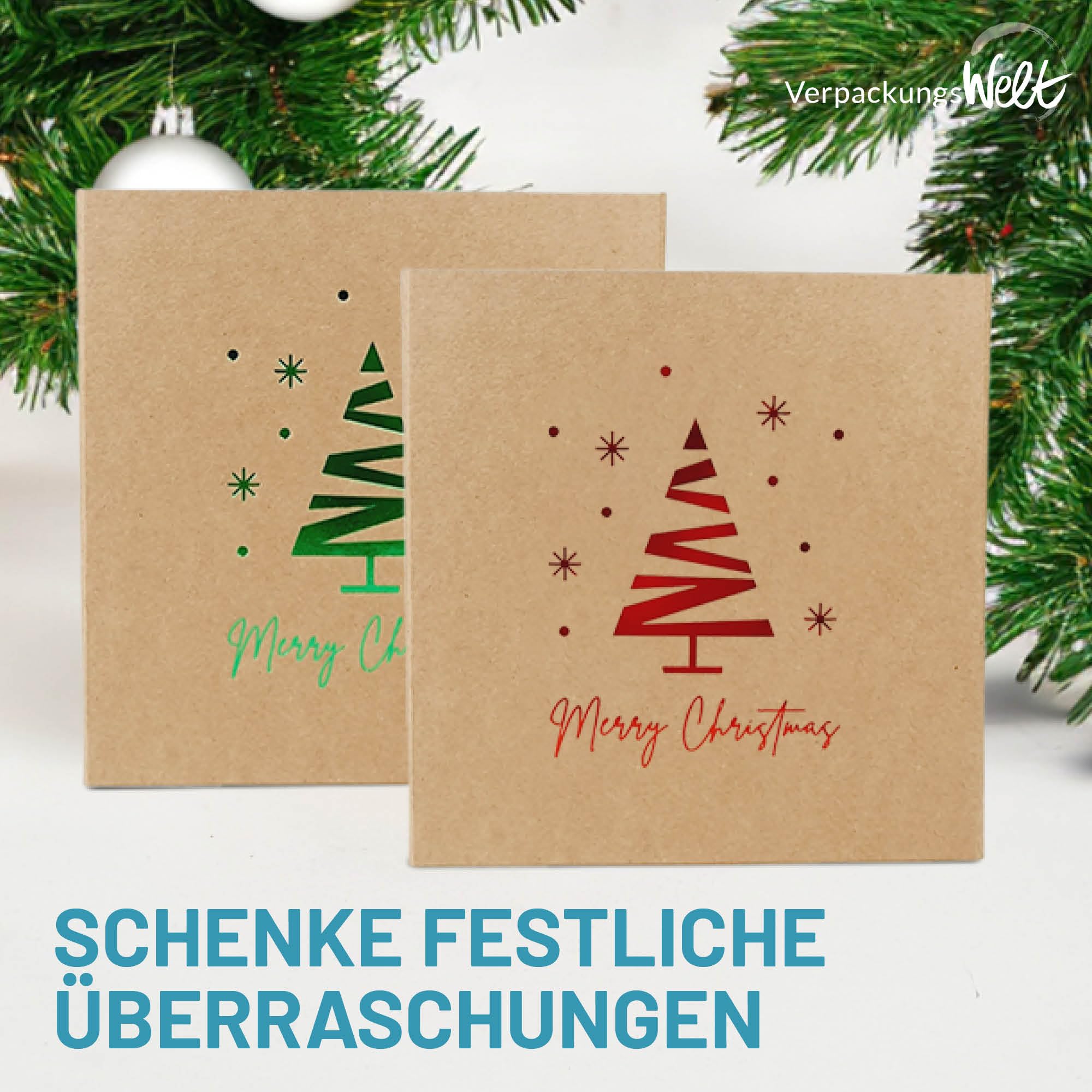 Verpackungswelt Geschenk-Box Weihnachten (5 Stk.) | 31x22x15 cm | Geschenk-Karton mit Deckel & Magnet-Verschluss | Für Weihnachts-Geschenke | Weihnachts-Verpackung mit Weihnachtsbaum-Motiv in Rot