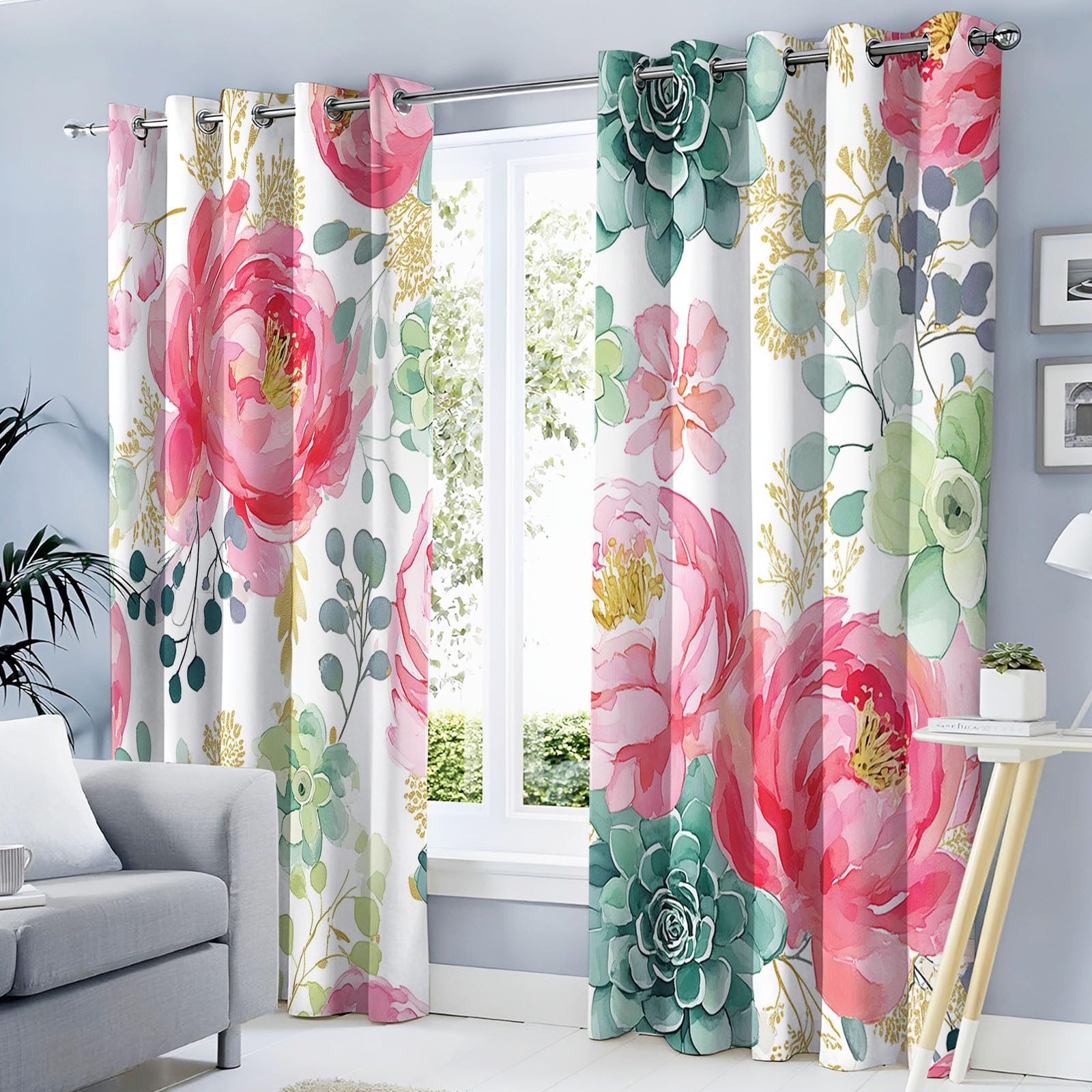 Rideaux fleurs pivoine pour salon et chambre ambiance nature douce
