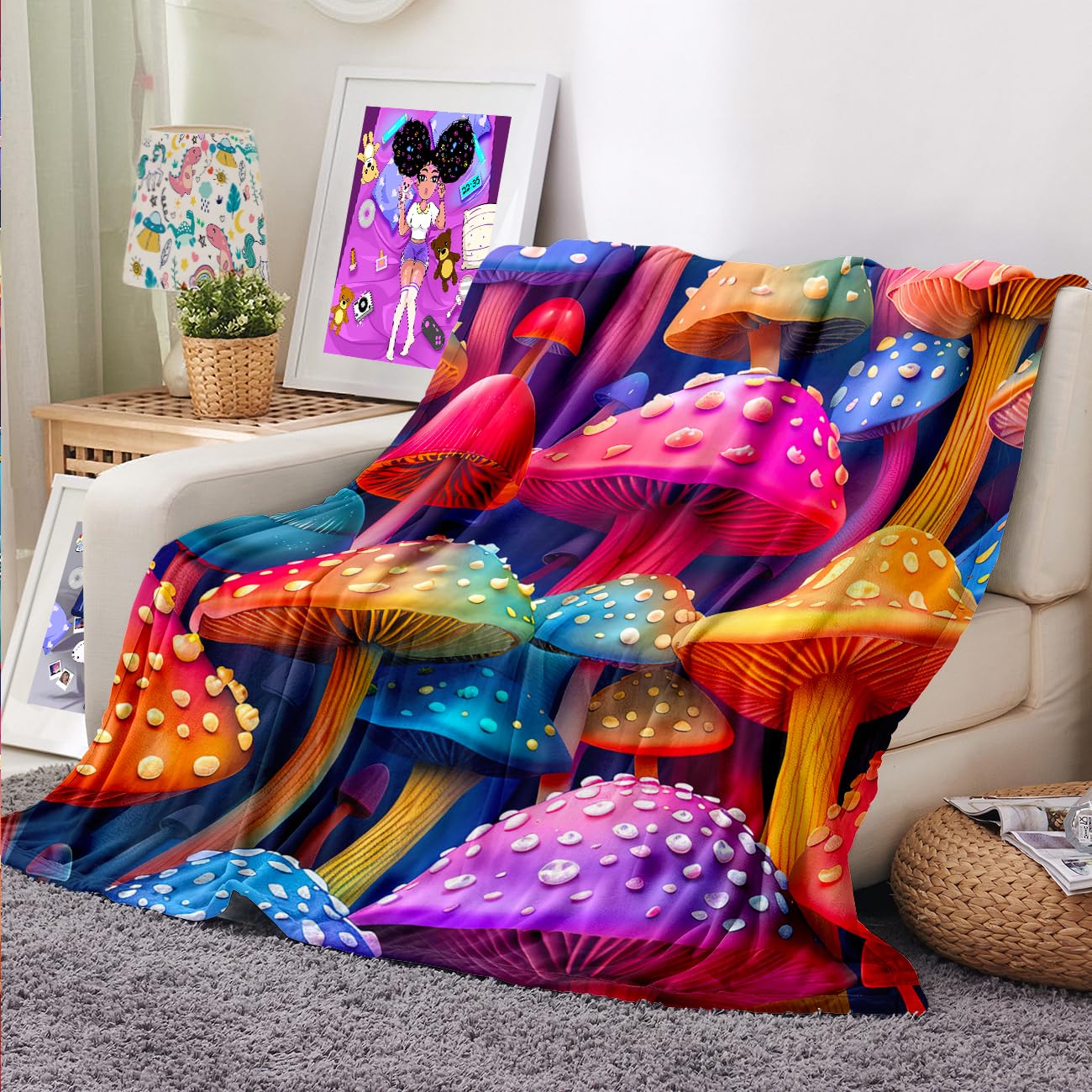 Mushroom Blanket - Mushroom Throw Blanket Soft Blanket Mushroom Girls Blanket Cute Blankets for Kids Boys Girls Blanket for Bed Couch, Colorful Blanket, Throw Size 50