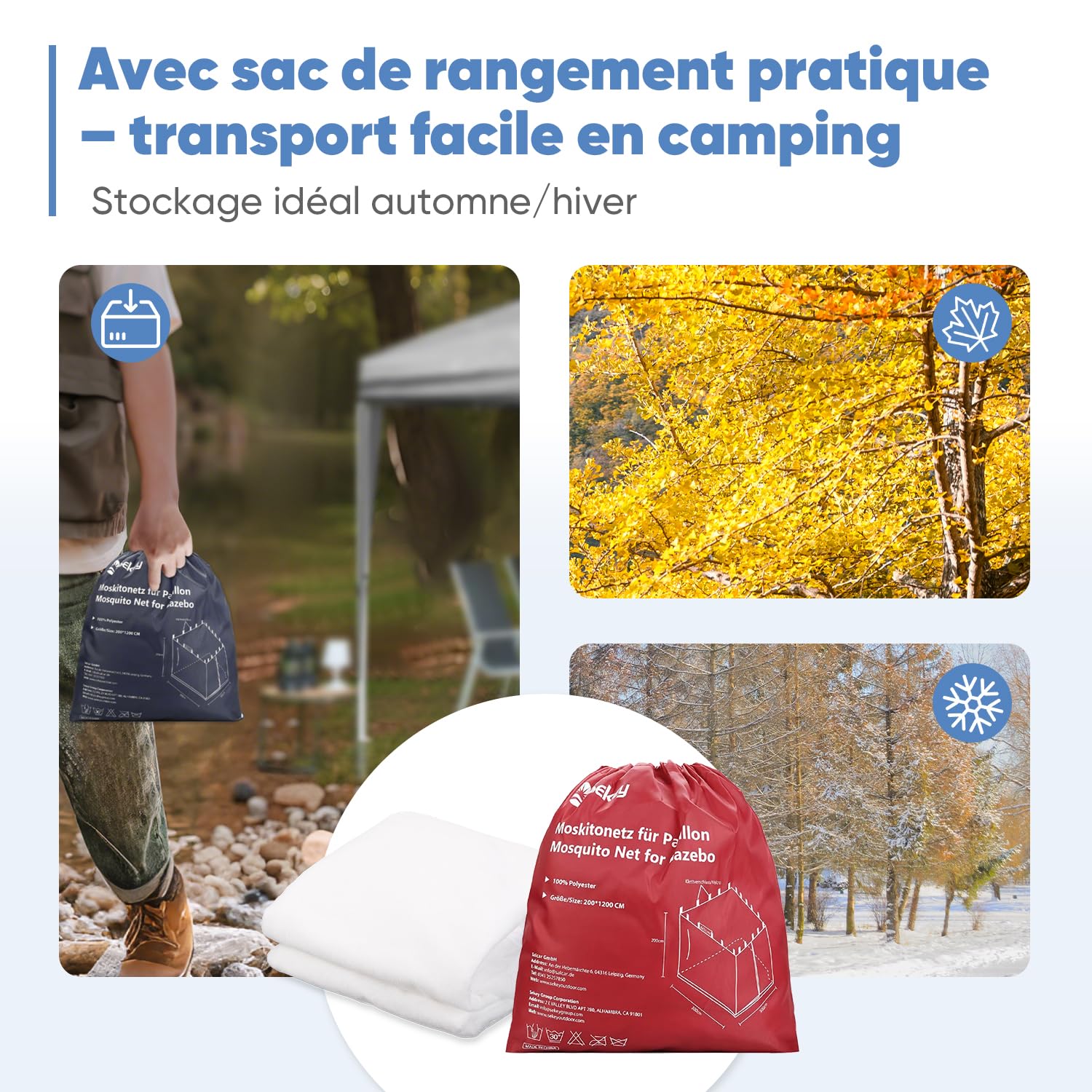 Sekey Moustiquaire pour Gazebo, Protection Moustiques Insectes pour 3x3 Pavillon, avec Fermeture à Glissière Attaches Klettband, Blanc