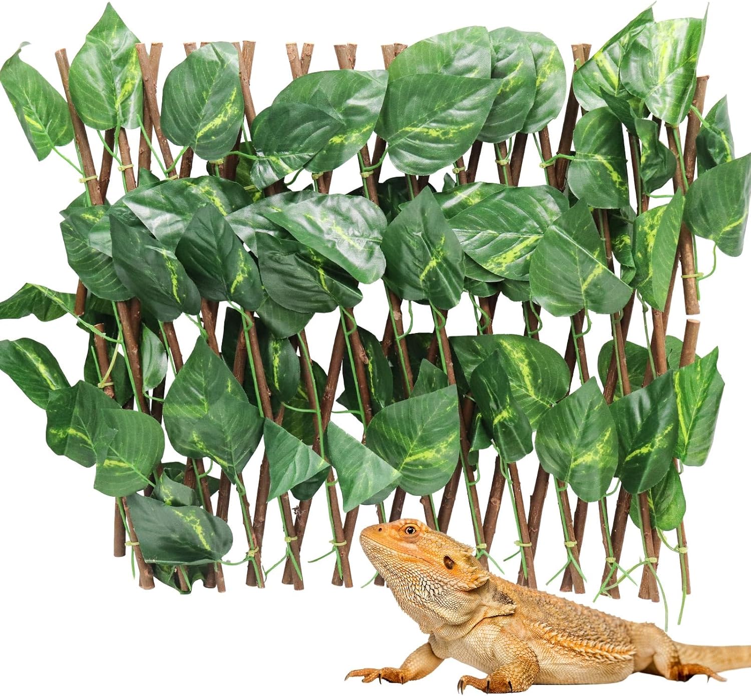 Hermit Crab Climbing Toys, Expandable Retractable Faux Artificial Ivy Trellis Hedge Fence Aquarium Tank Decoration with 2 Suction Cups, Cage Habitat Accessories for Hermit Crab Reptile