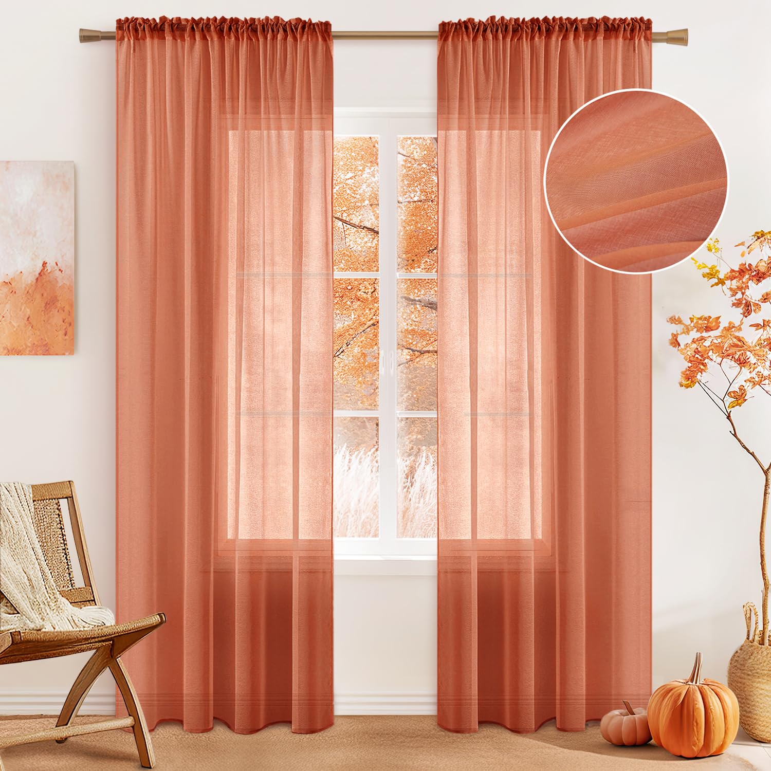 Amazon.com: MIULEE Burnt Orange Linen Textured Sheer Curtains 84