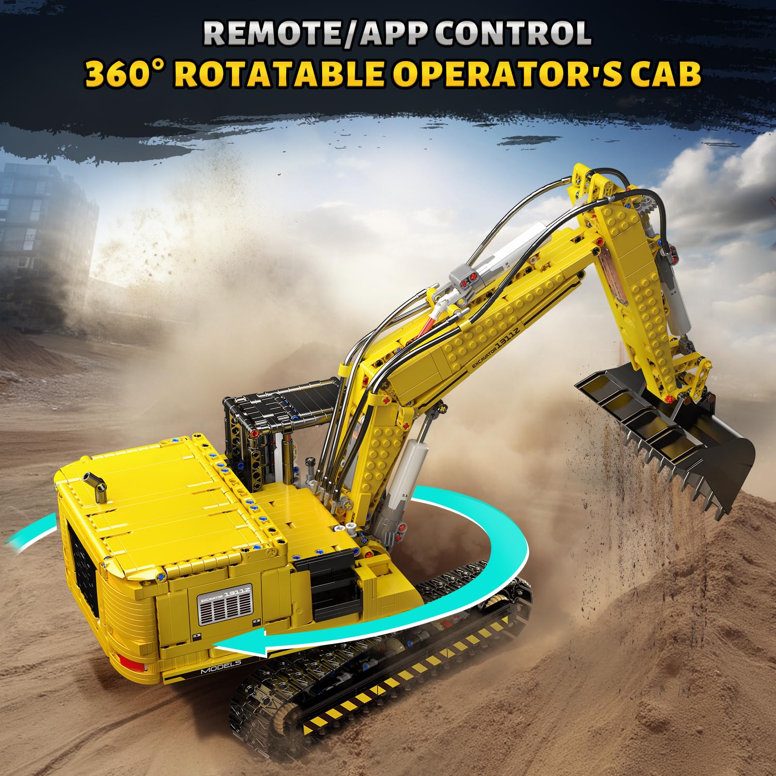 Mould King Technik Bagger Bausatz, Ferngesteuertes Bagger Modell mit APP & Fernbedienung, Motorisierter RC LKW Kettenbagger Klemmbausteine Set, Engineering Fahrzeug Modell ab 14 Jahren