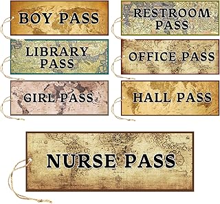 7 Pcs Pass Lanyards and School Passes Magnetic Set 6.7 x 2.4 inch Classrooms Hall Restroom Library Nurse Map Passes Magnetic for Students Office School Hall Bathroom Library Gift