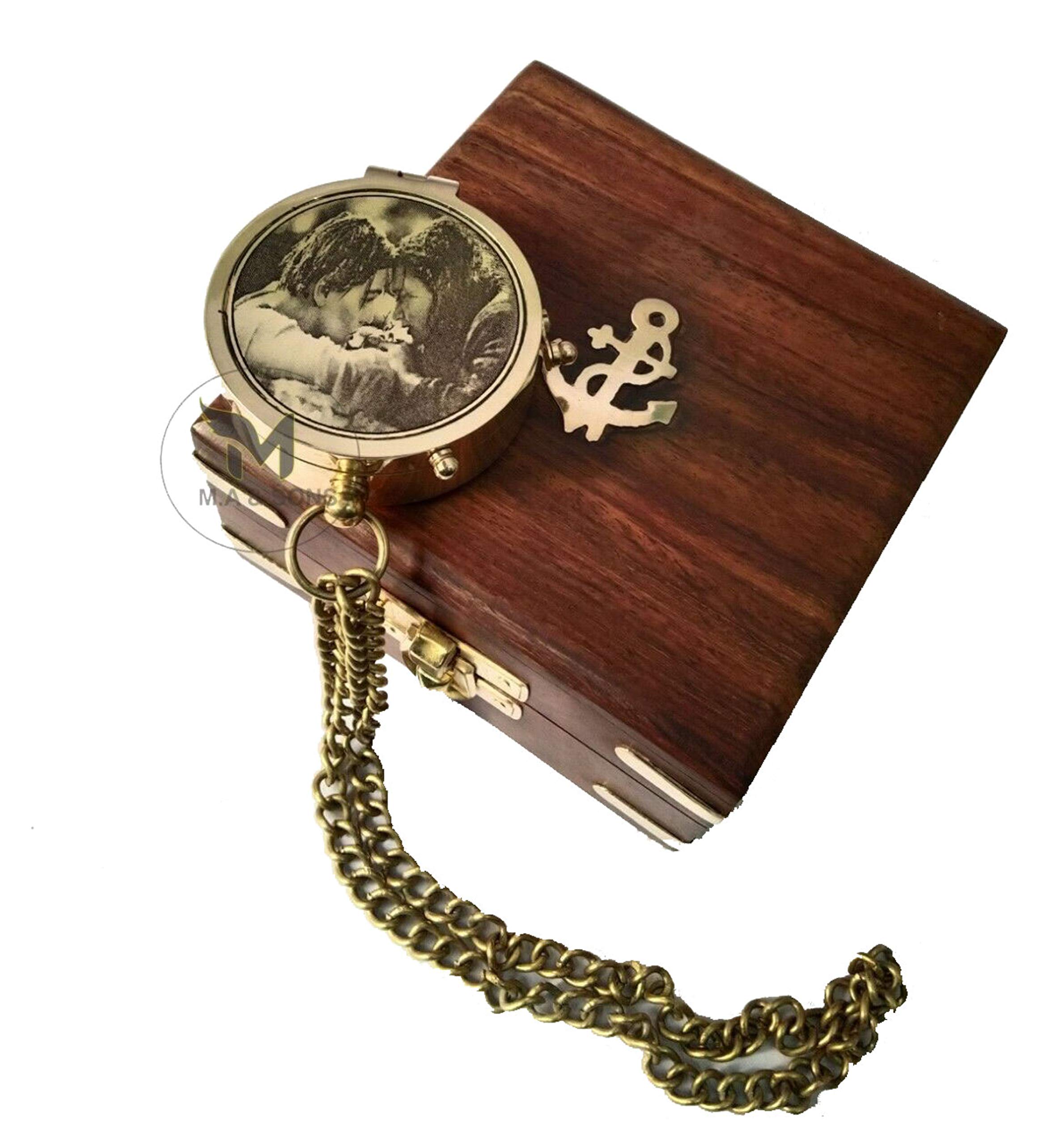 M.A & SONS New Antique Nautical Brass Pocket Compass with Wooden Box for Gifting-image-27