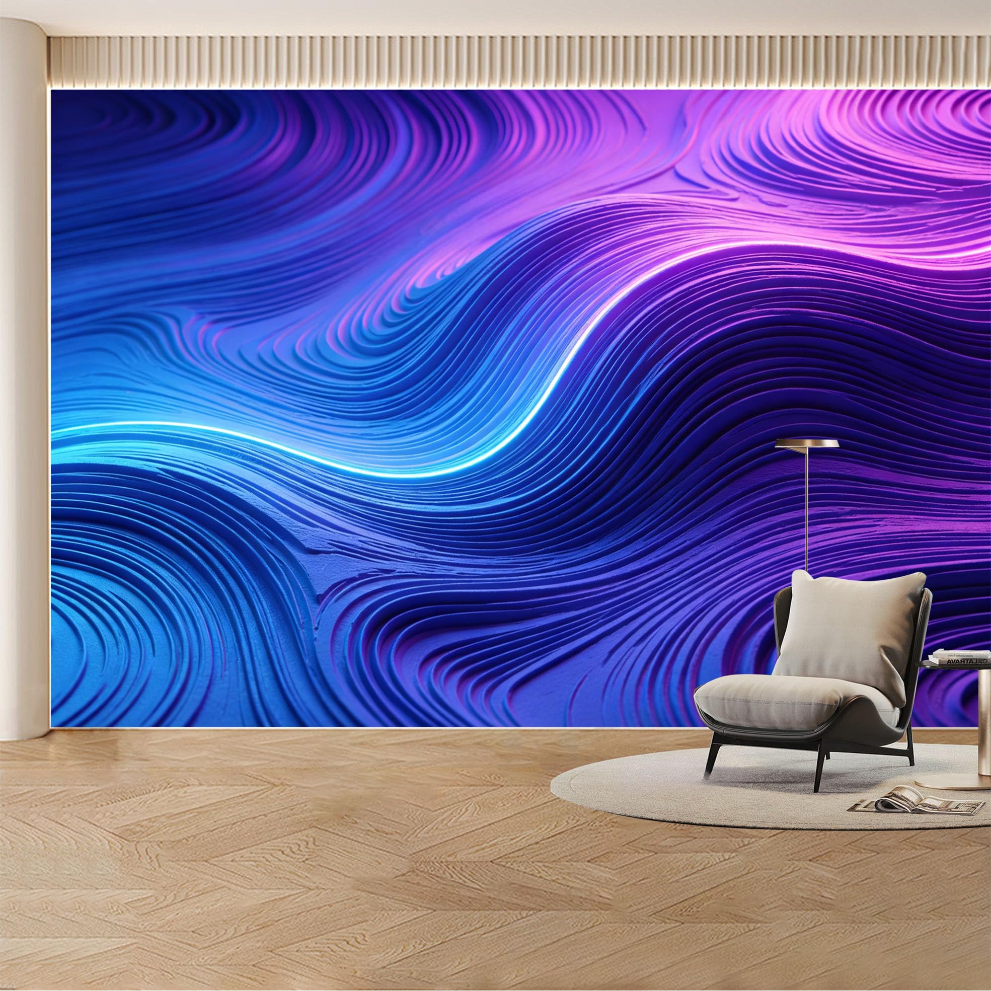 Custom Wall Mural Wallpaper Abstract Waves 3D Effect Modern Wall Decor Large Wall Art Luxury Neon Gradient Removable SelfAdhesive Large Photo for Living Room， Bedroom， Office