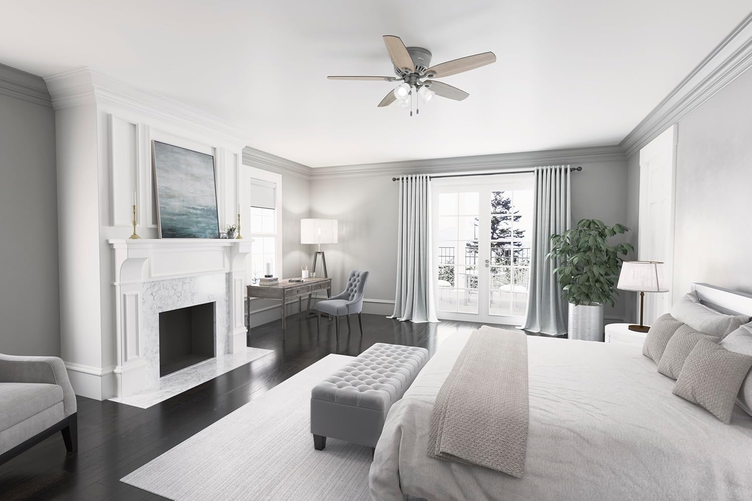 Hunter 52 inch Indoor Ceiling Fan with LED Lights - Ceiling Fan with Pull Chain, For Bedroom, Living Room, or Kitchen, Low Profile Mount, No Remote, 5 Blades - Builder 51113, Matte Silver