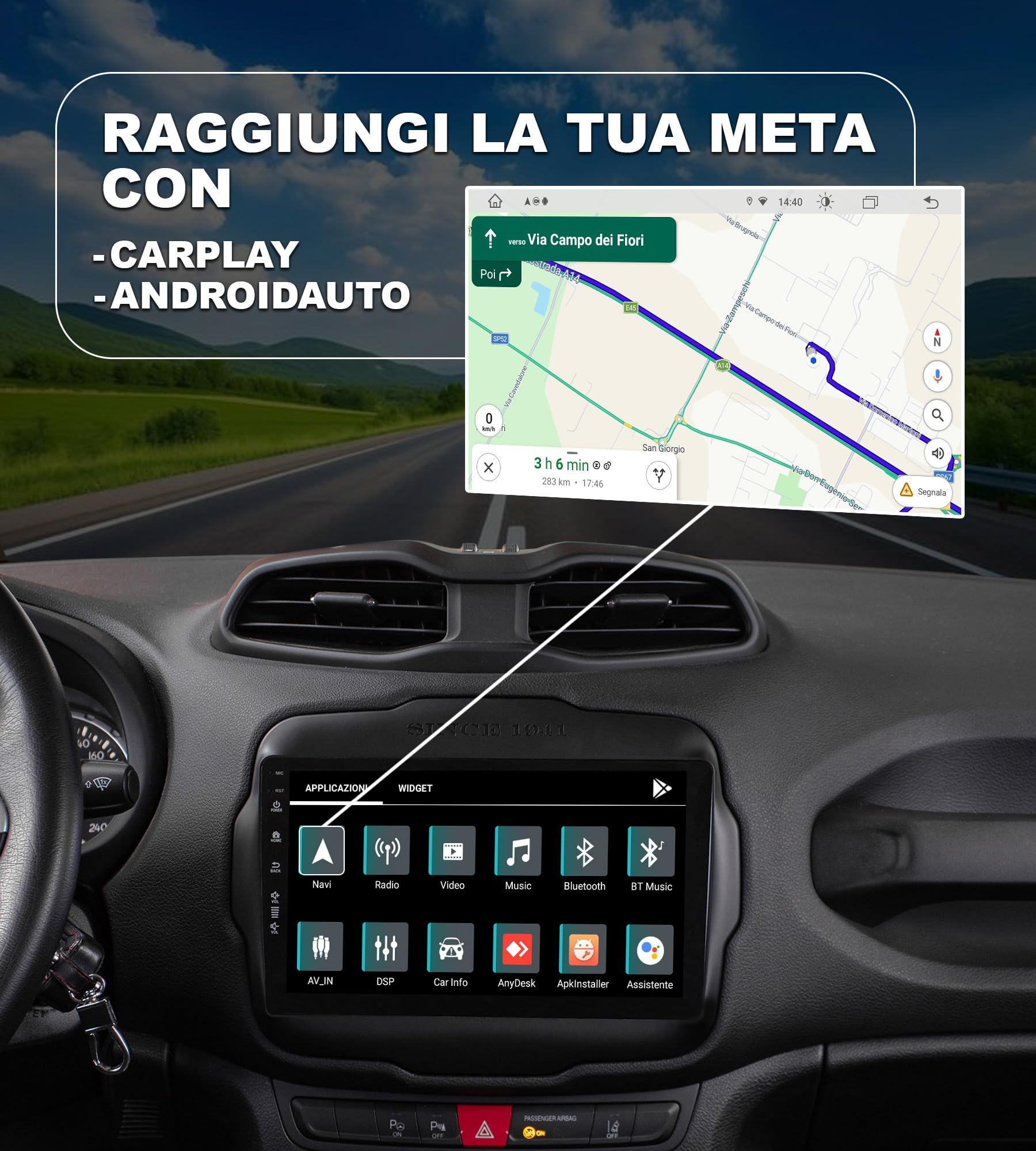 JF Sound - Autoradio Android JF-039JR-X9C - Per Jeep Renegade dal 2014-9" HD - CarPlay/Android Auto Wireless - GPS - 4GB RAM - 64GB ROM - DAB+ - WiFi - Bluetooth - Prodotto in Italia