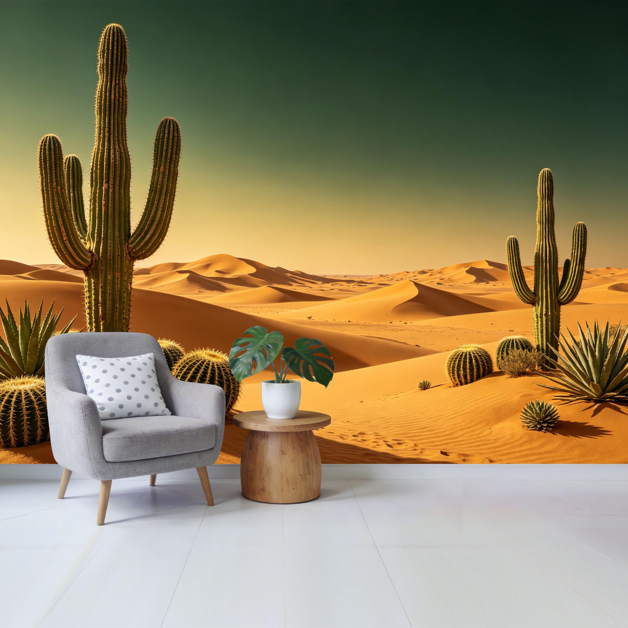 Qzlithotic Yq2605251225 Custom Size Wall Mural Desert Saguaro Cactus Dunes Landscape Botanical Selfadhesive Wall Fabric Removable Wallpaper For Home Office Decor