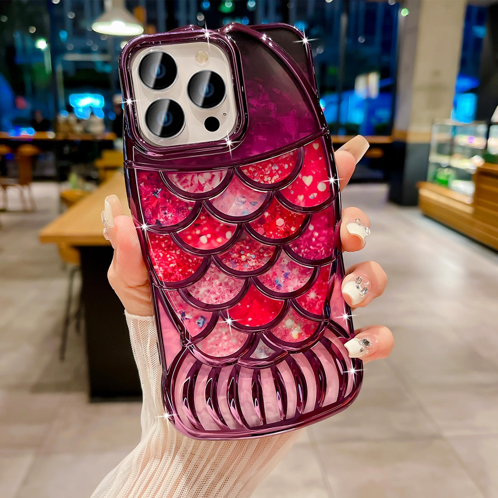 Compatible with iPhone 15 Pro Max 6.7" Phone Case Plating Bling Colorful Fish 3D Clear Cover Soft TPU Cute Camera Protection Shockproof Back for Women Girls Glitter iPhone Case, Purple