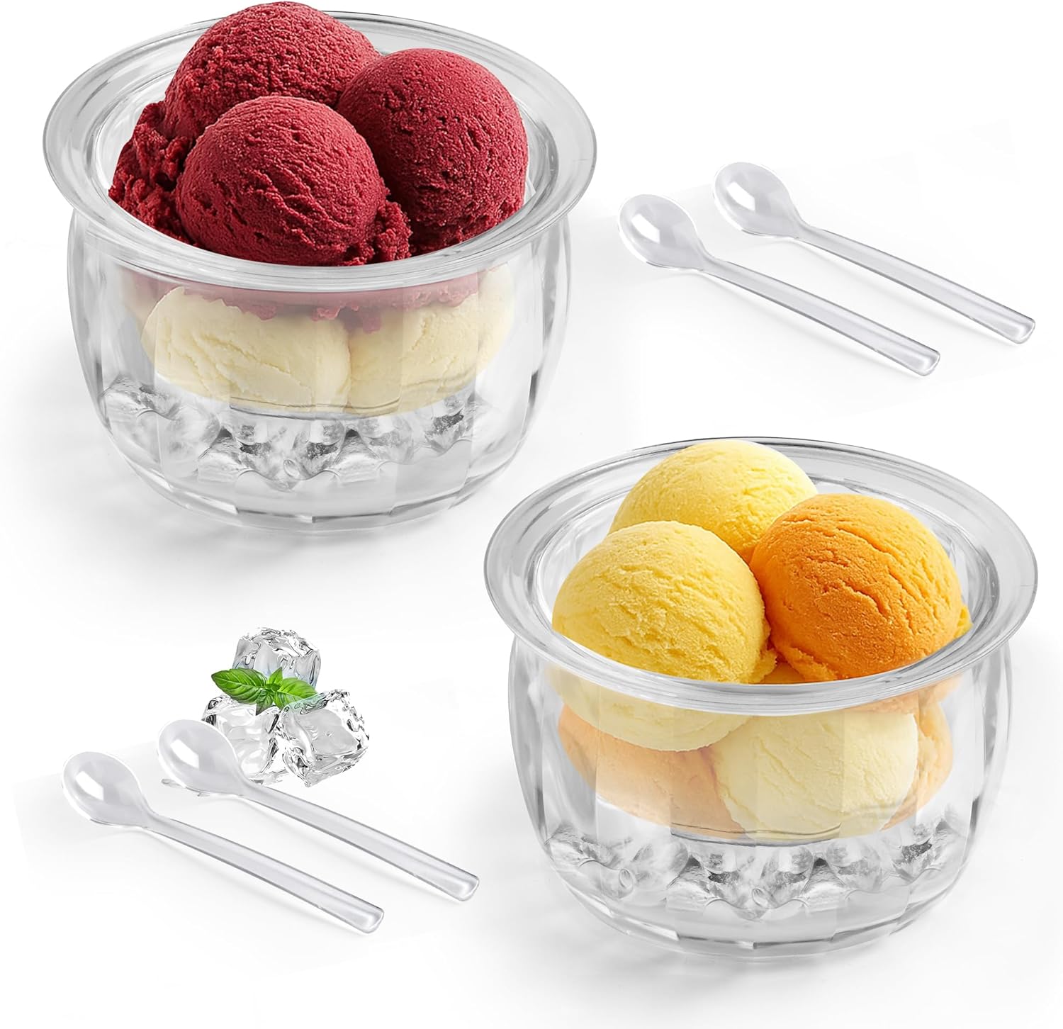 2 Packs Ice Chilled Serving Bowl,Dips on Ice Acrylic Dip Bowl,Dip Chiller Bowl with 4 Spoons Party Platters for Food,Fruit,Salsa, Clear (2 PCS)
