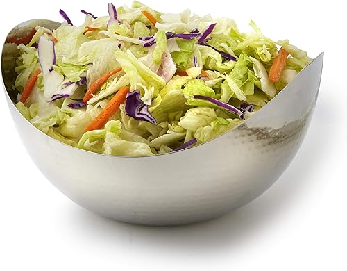 Miniatura 5 de Cuenco decorativo grande, cuenco de fruta de acero inoxidable para servir ensalada, cuenco de centro de mesa martillado (redondo de 10 pulgadas)