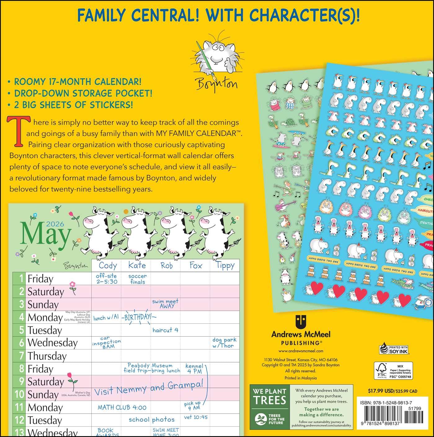 Sandra Boynton's 17-Month 2025-2026 My Family Wall Calendar
