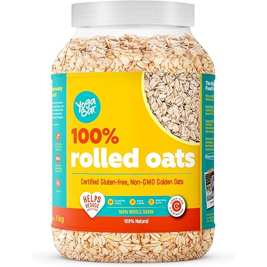 Yogabar 100 Rolled Oats 1 kg Jar Premium Golden Rolled Oats