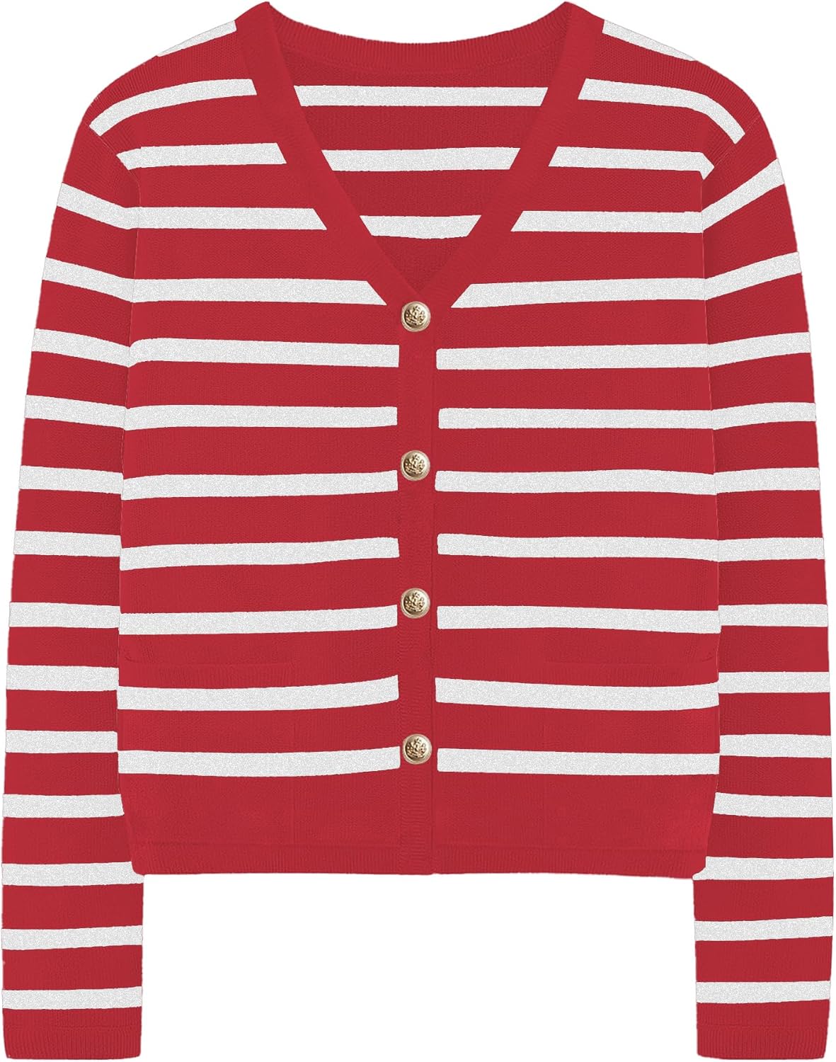 Women's Striped Cardigan Sweaters - Long Sleeve Button Down V Neck Knit Cardigans Classic Casual Tops for Women