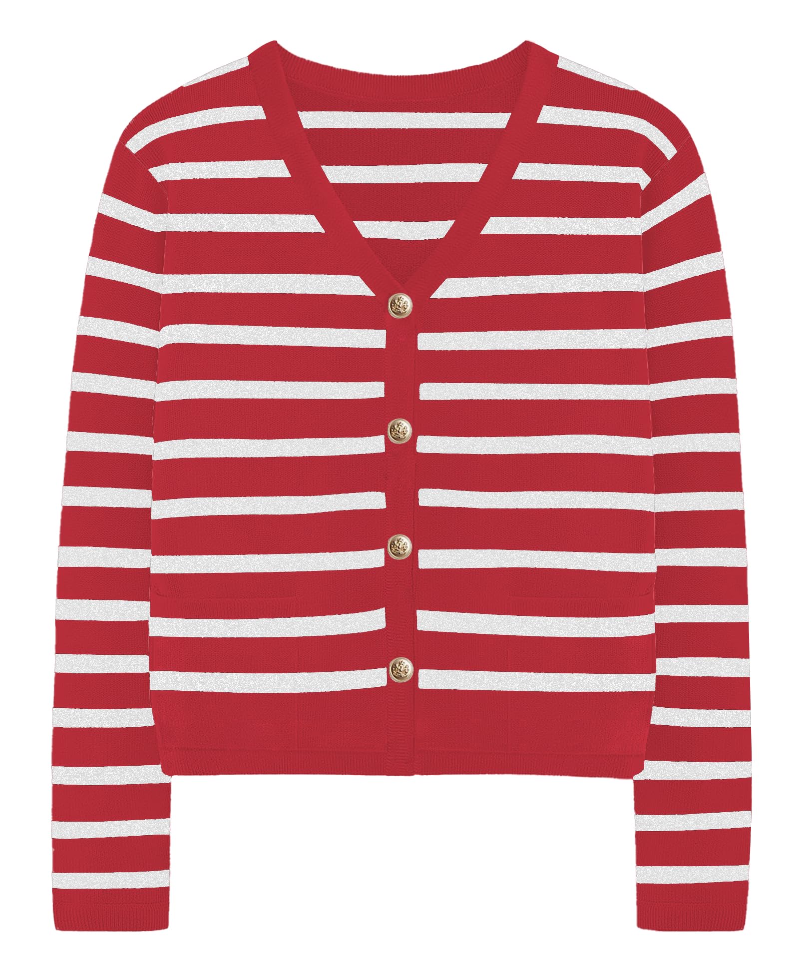 Womens Striped Cardigan Sweaters - Long Sleeve Button Down V Neck Knit Cardigans Classic Casual Tops for Women
