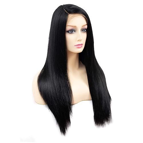 Miniatura 2 de Onedor 24 pulgadas Kanekalon Fibra recta Encaje frente peluca (negro)