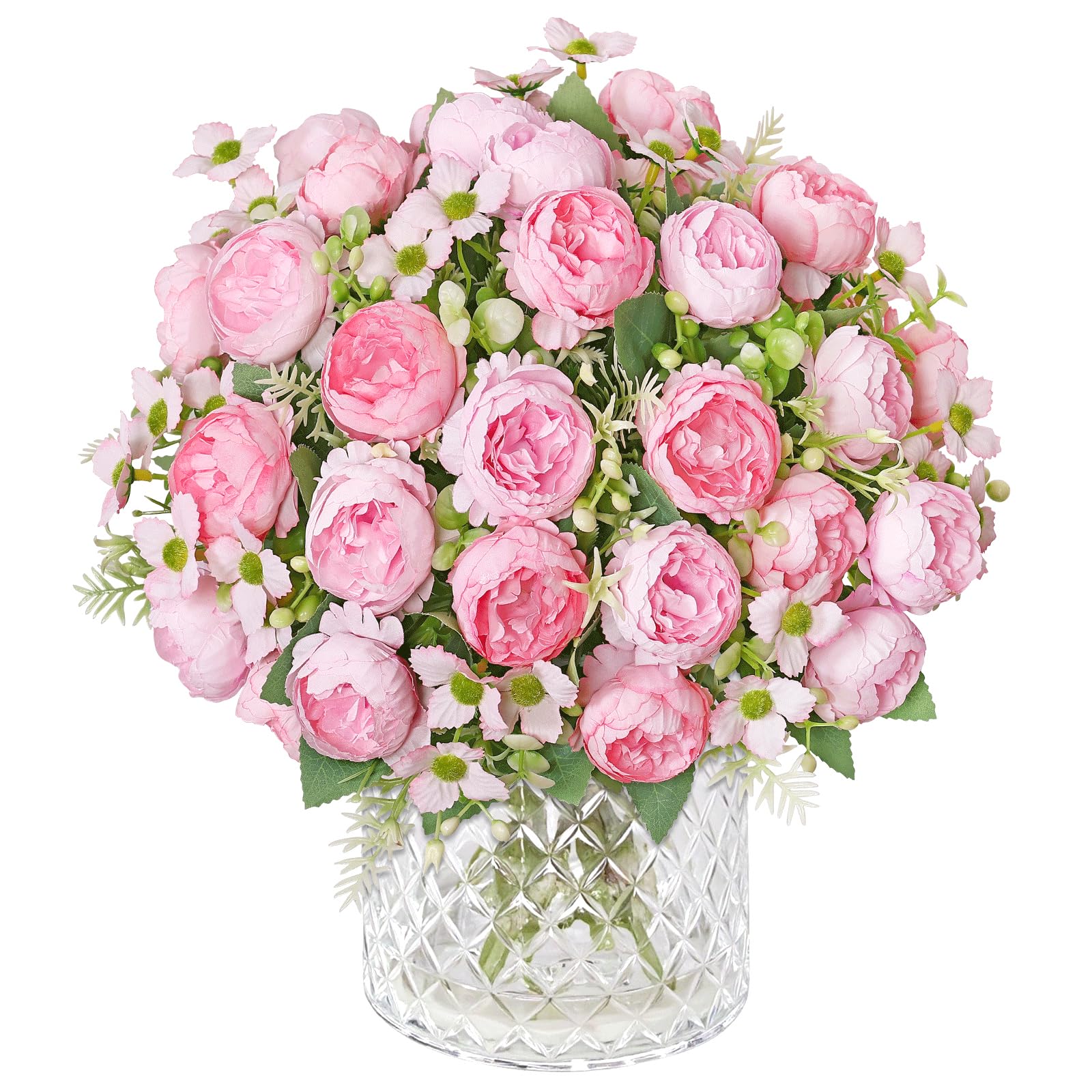 DEMIUKO 3 Bunches Peony Artificial Flowers Small Bouquets Pink Wedding Deko — image 1