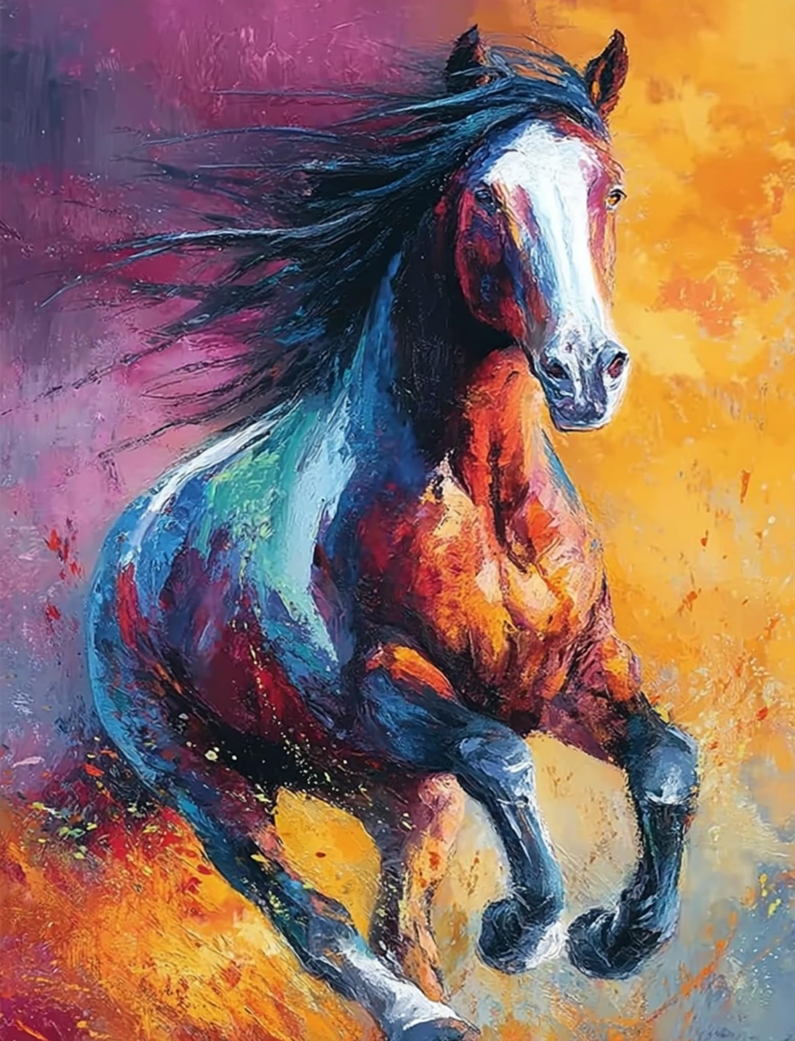 WANGWANGMIAO Paint by Numbers for Adults Galloping Horses Vibrant Colors,Canvas Oil Painting Kit for Adult, DIY Craft Art Painting Kit Acrylic Pigment Drawing for Decor Gift 16x20 inch，with Frame