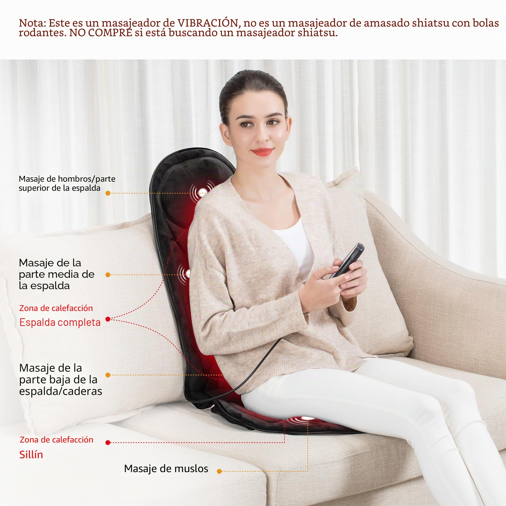Snailax Masajeador de Asiento con Memoria de Form de Espalda con Función de Calor y Vibración, Cojín de Asiento Masajeador con 5 Modos de Masaje para la Oficina, Regalos para Hombres