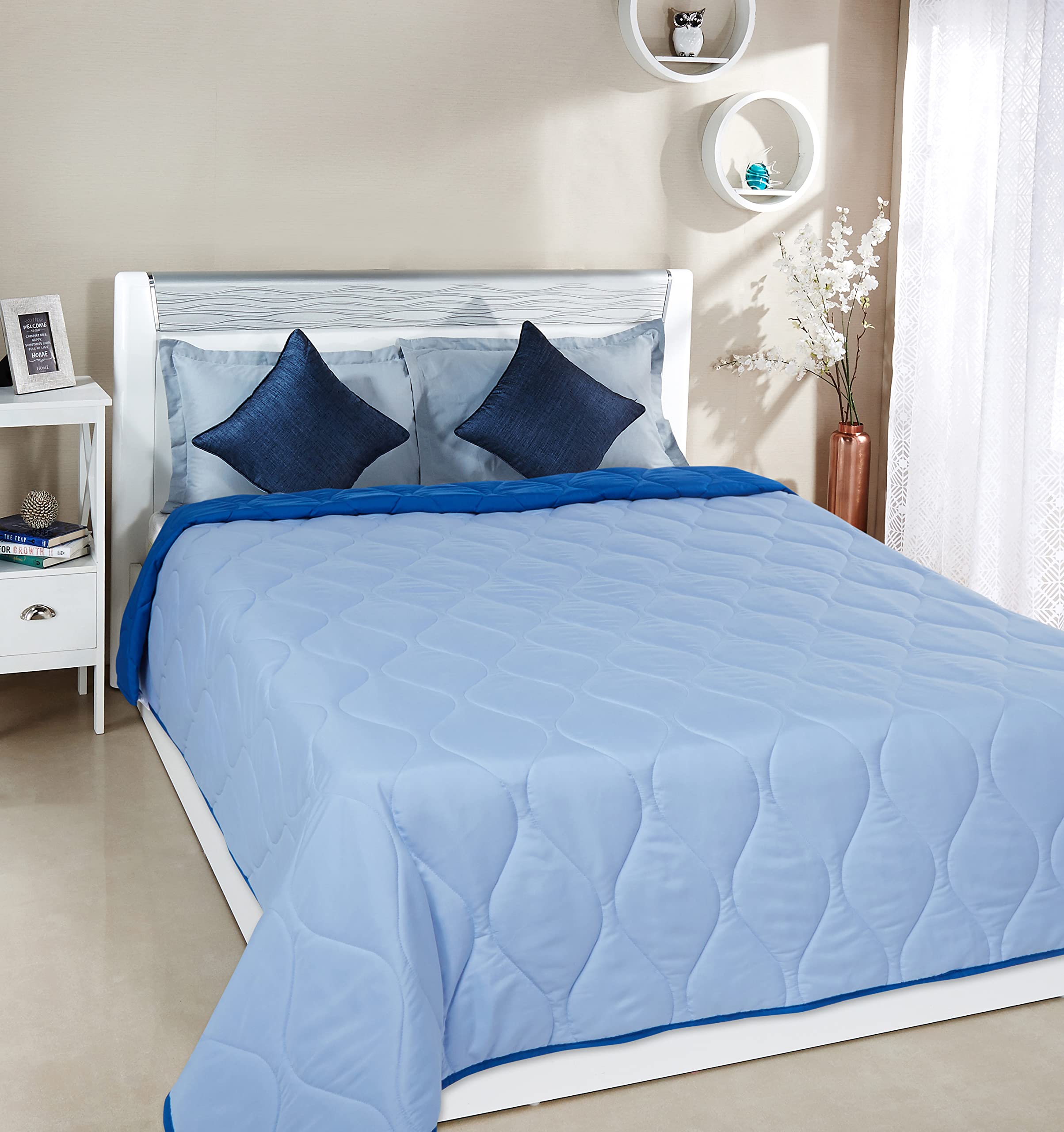 Buy Amazon Brand - Solimo Microfibre Reversible Quilted AC Blanket, Double,  120 GSM, Serenity and Princess Blue Online at Low Prices in India - Amazon .in
