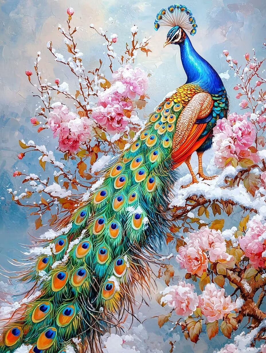 WEISHIWE Dipingere con i Numeri Adulti Pavone in inverno, 80x100cm s-152 | Pittura a Olio Kit, fai da te Quadri da Dipingere Numerat, Adulti Bambini Hobby Creativi,Pittura Adulti Decora la Casa Regalo