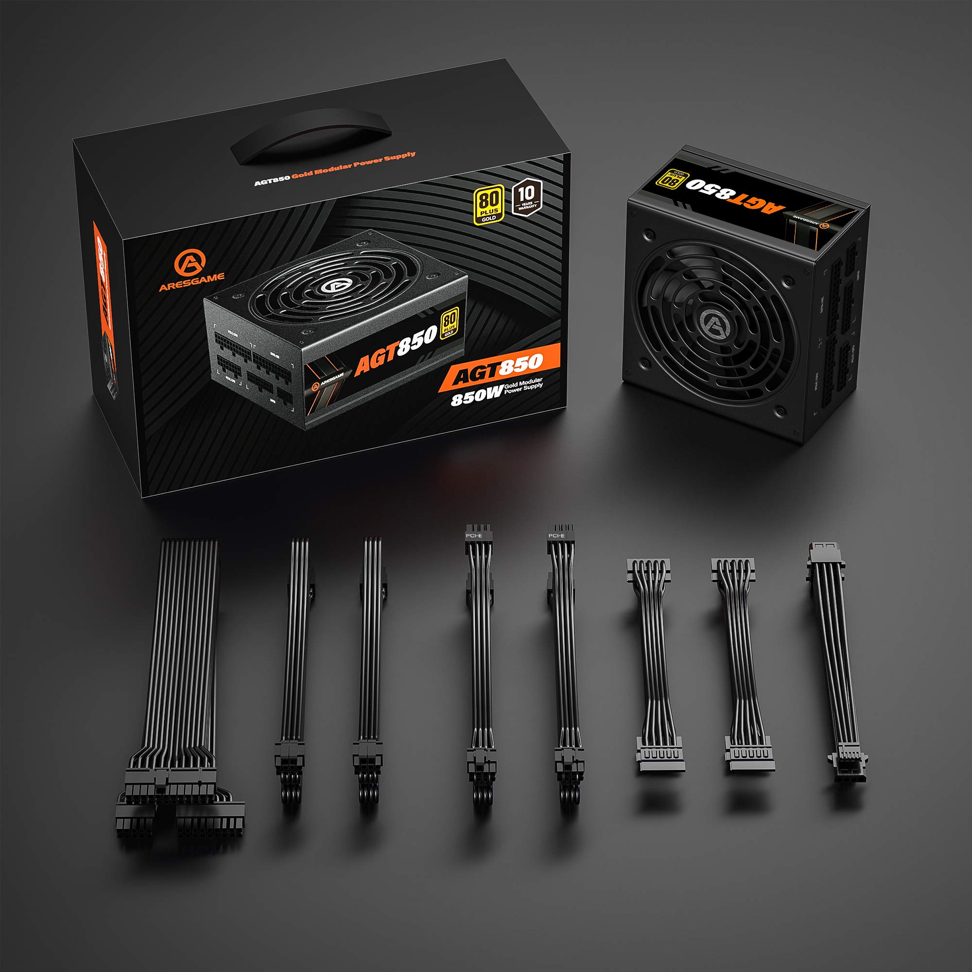 Fuente de alimentación serie AGT de 850 W, certificado 80+ Gold, totalmente modular, ventilador FDB, tamaño compacto de 5.512 in, fuente de alimentación ATX para juegos 8
