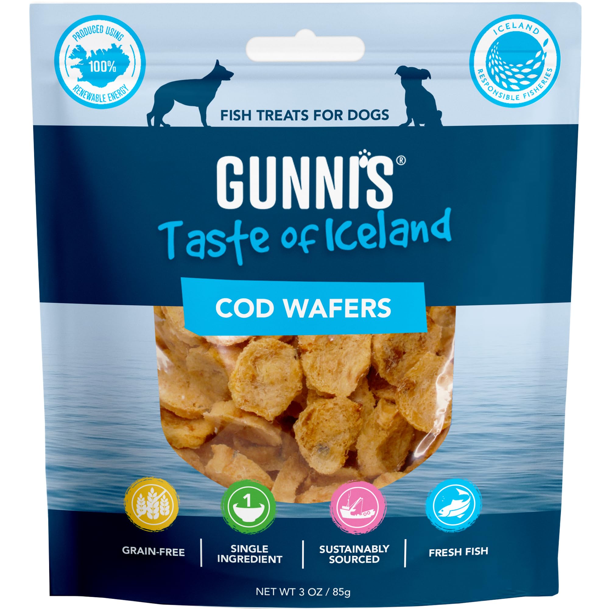 Gunni’s Cod Wafers | Pure Icelandic Cod fillet crunchy treats for dogs | Traceable | MSC Certified | Sustainable | 100% Natural | Gently dried | 85g