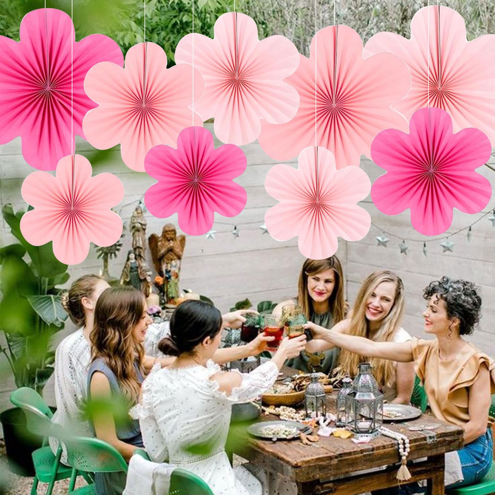 Lot de 9 pendentifs en forme d'éventail de fleurs, décoration d'anniversaire enfants carnaval