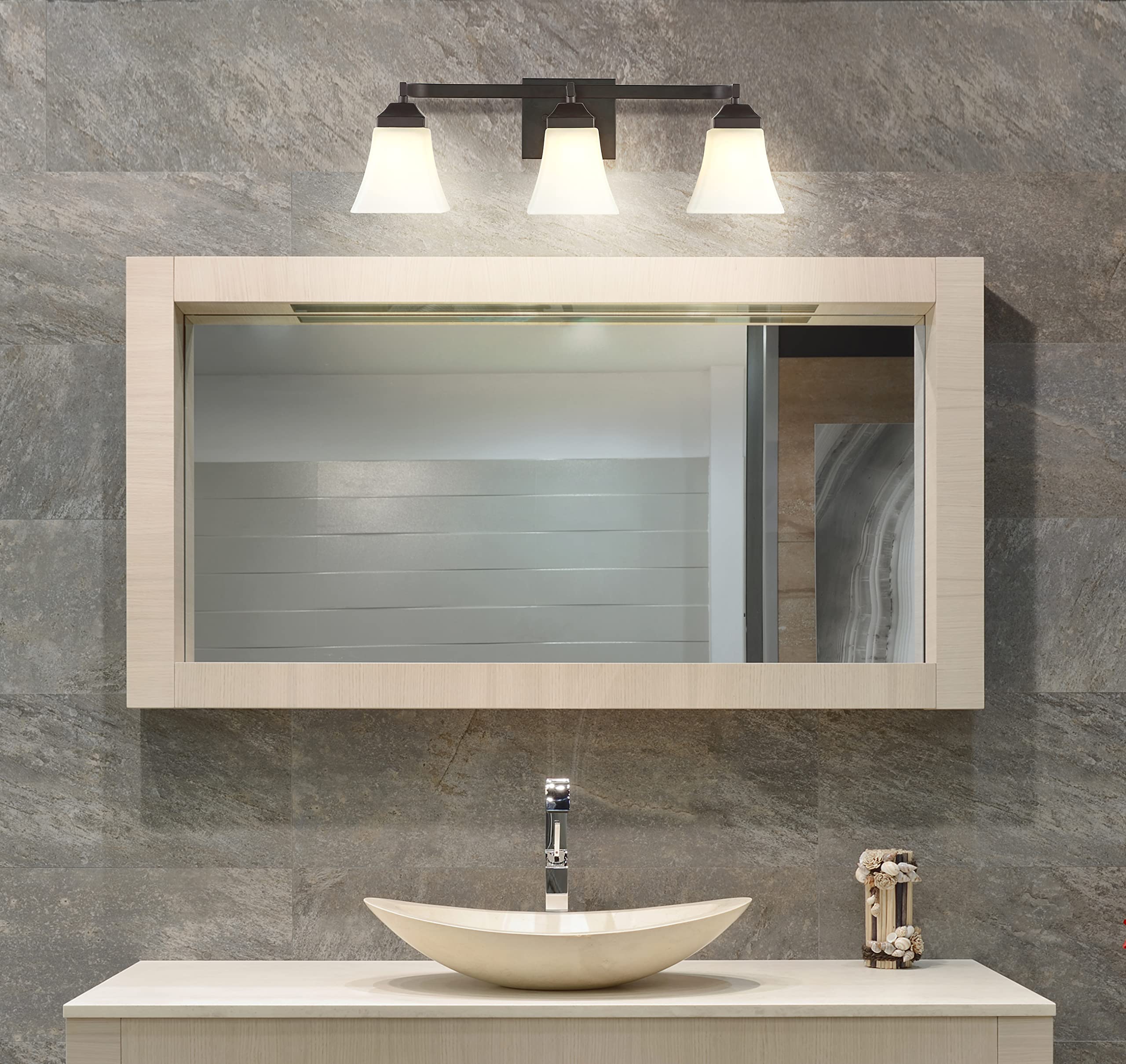 jonathan y jyl7524a staunton 24" 3-light iron/glass modern cottage led vanity light casual farmhouse 2700k led 4w bulbs included bathroom hallway living room bedroom mirror cabinet, oil rubbed bronze
