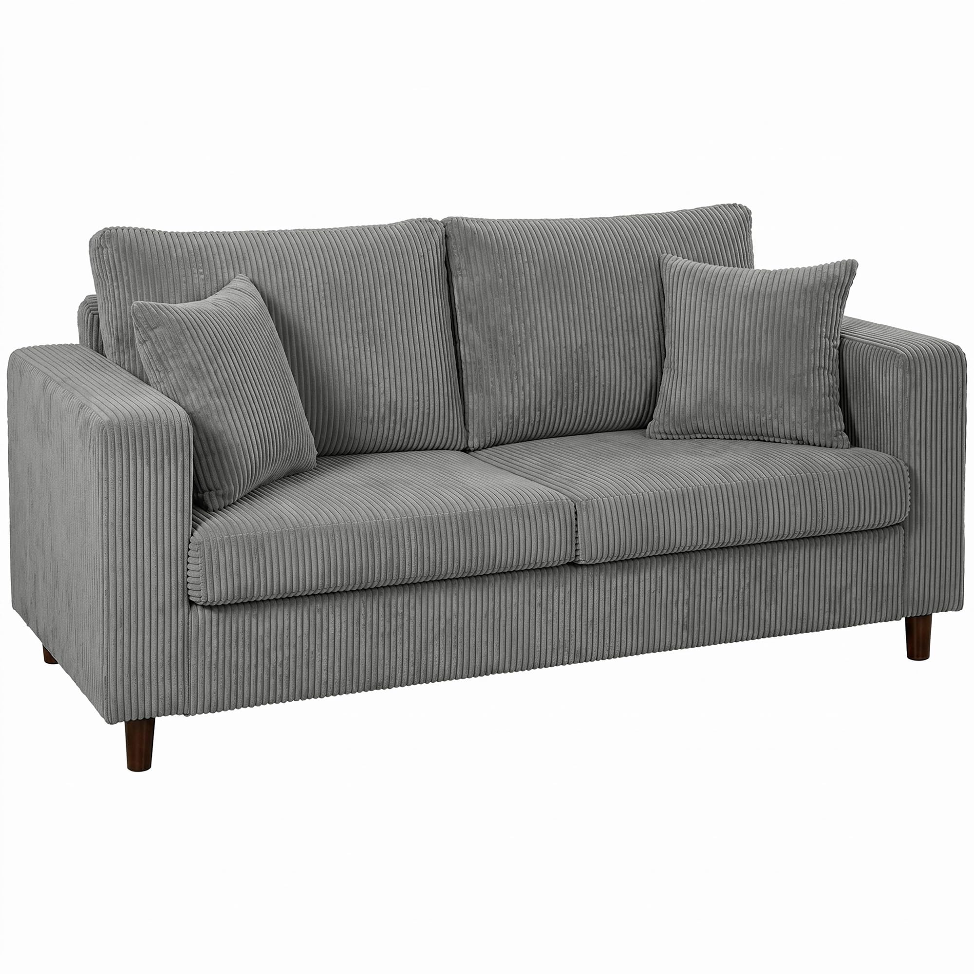HOMCOM 2 Seater Sofa 170 cm Corduroy Couch with Wide Deep Seat Light Grey