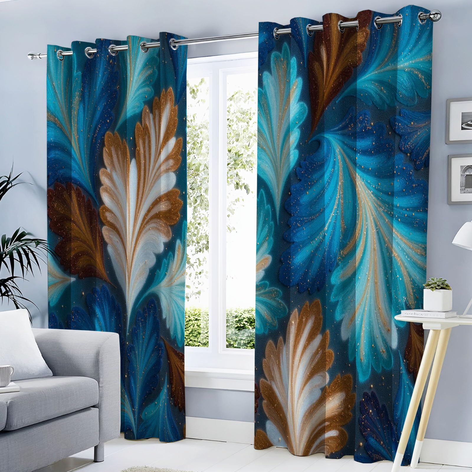 Rideaux occultants feuilles aquarelle art abstrait 140x240 cm pour sublimer le salon