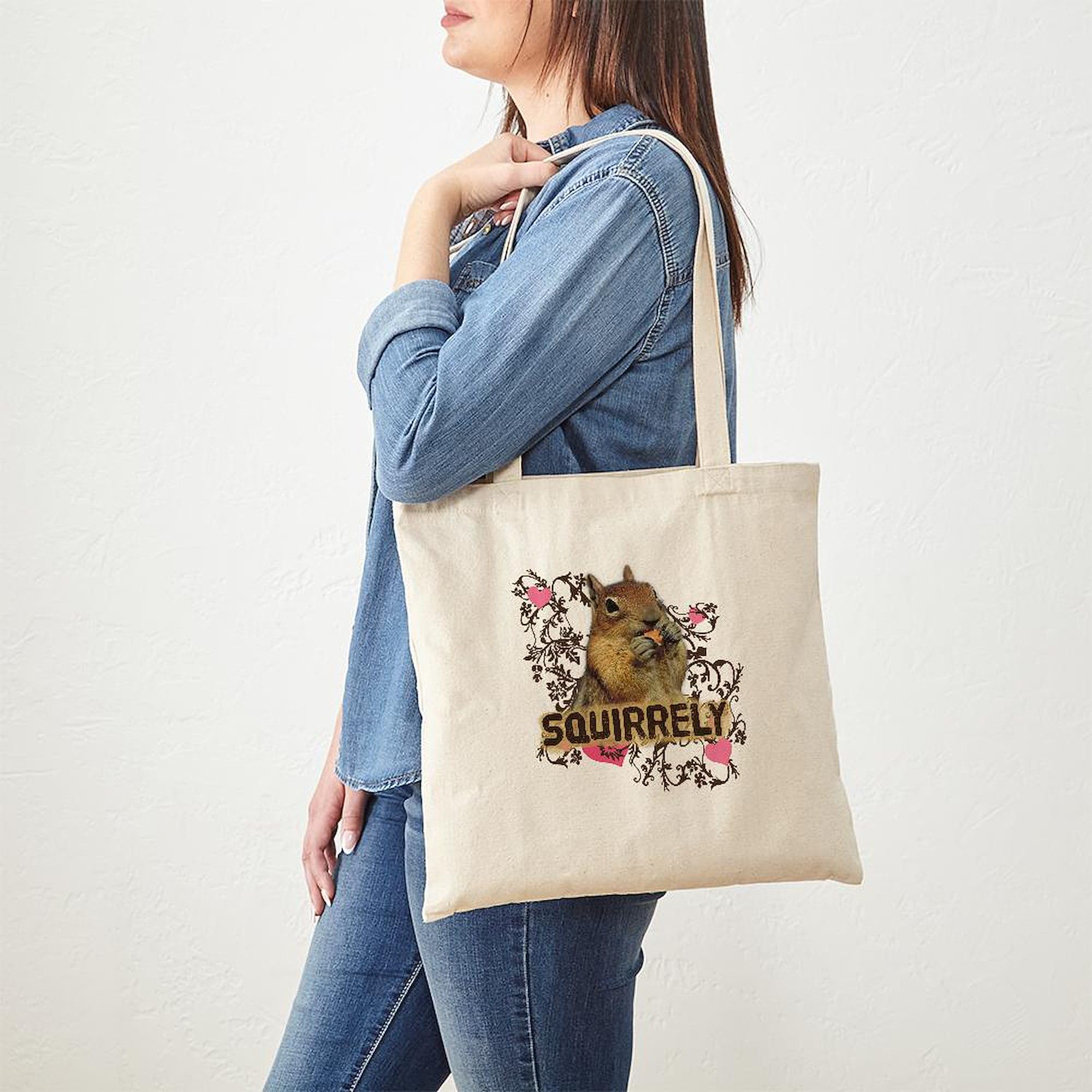 Squirrely Squirrel Lover Tote Bag - Natural Canvas Reusable Shopping Bag, 2 Sizes - View #2