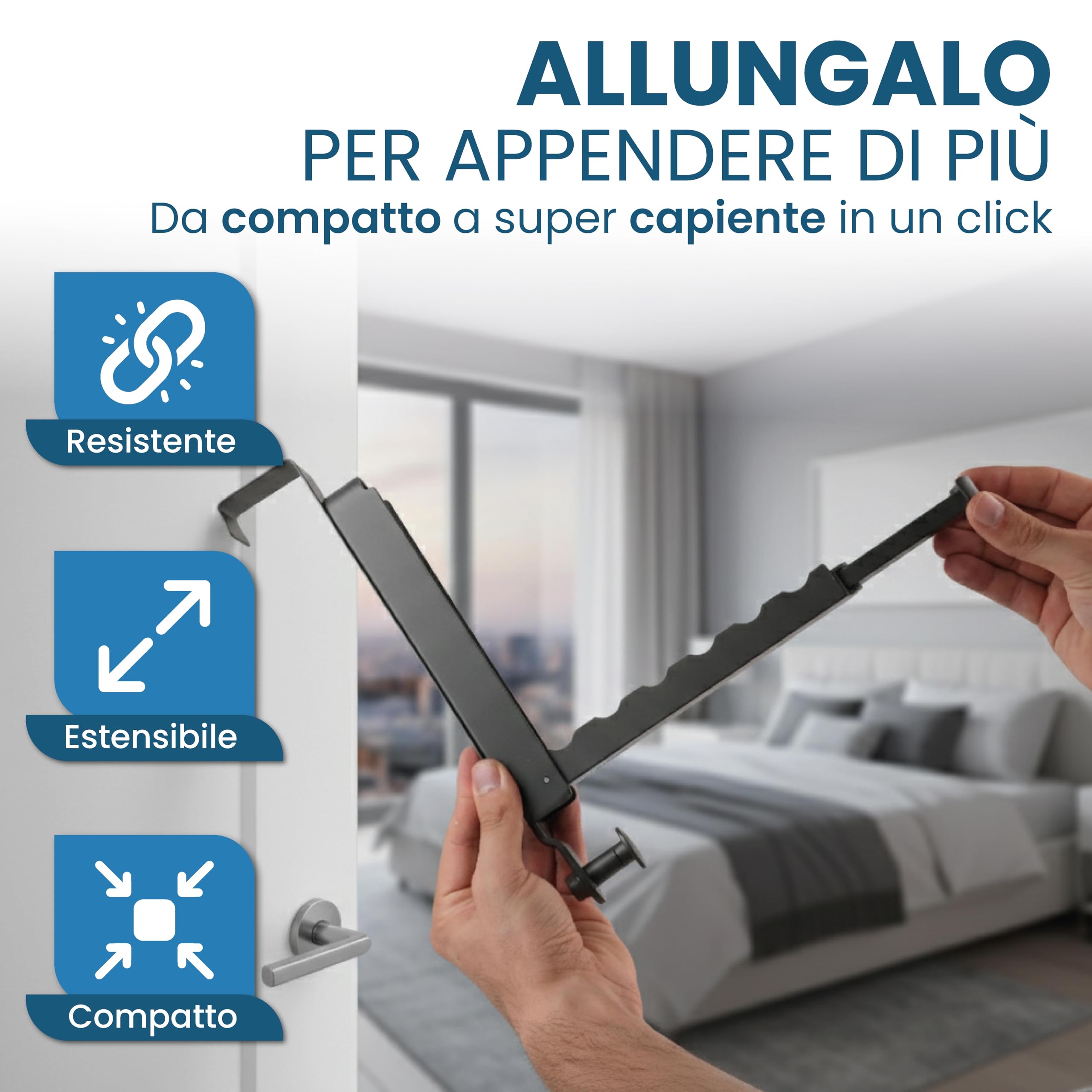 Appendiabiti da Porta Estensibile Senza Forare Salvaspazio Nero Porte 4,5 cm