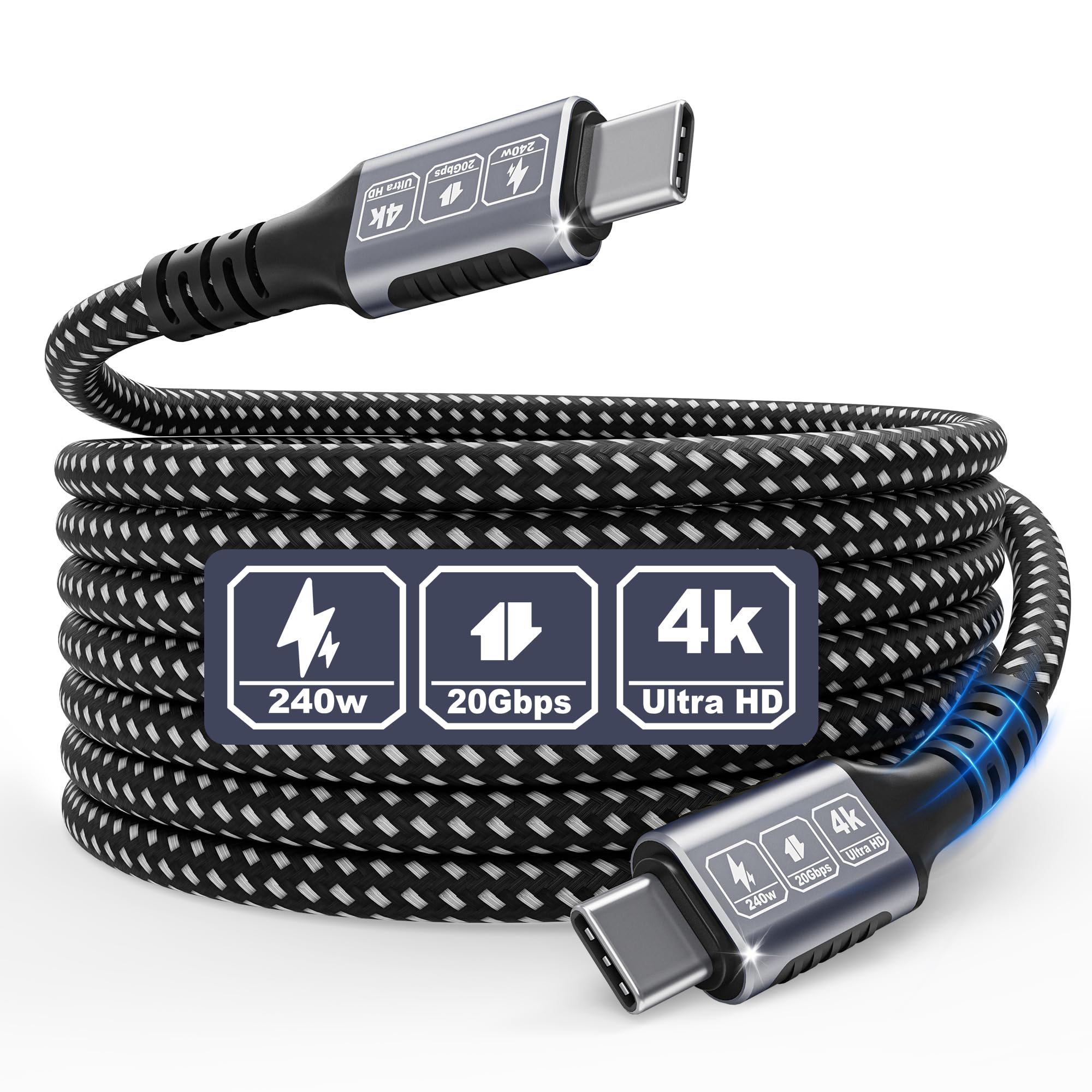 Cavo USB-C a USB-C 20 Gbps, Cavo USB Type-C 6 m 240W PD Ricarica Rapida, Trasmissione Video 4K@60 Hz, Cavo USB-C Nylon Intrecciato per MacBook, Galaxy, iPad, iPhone 17/16/15