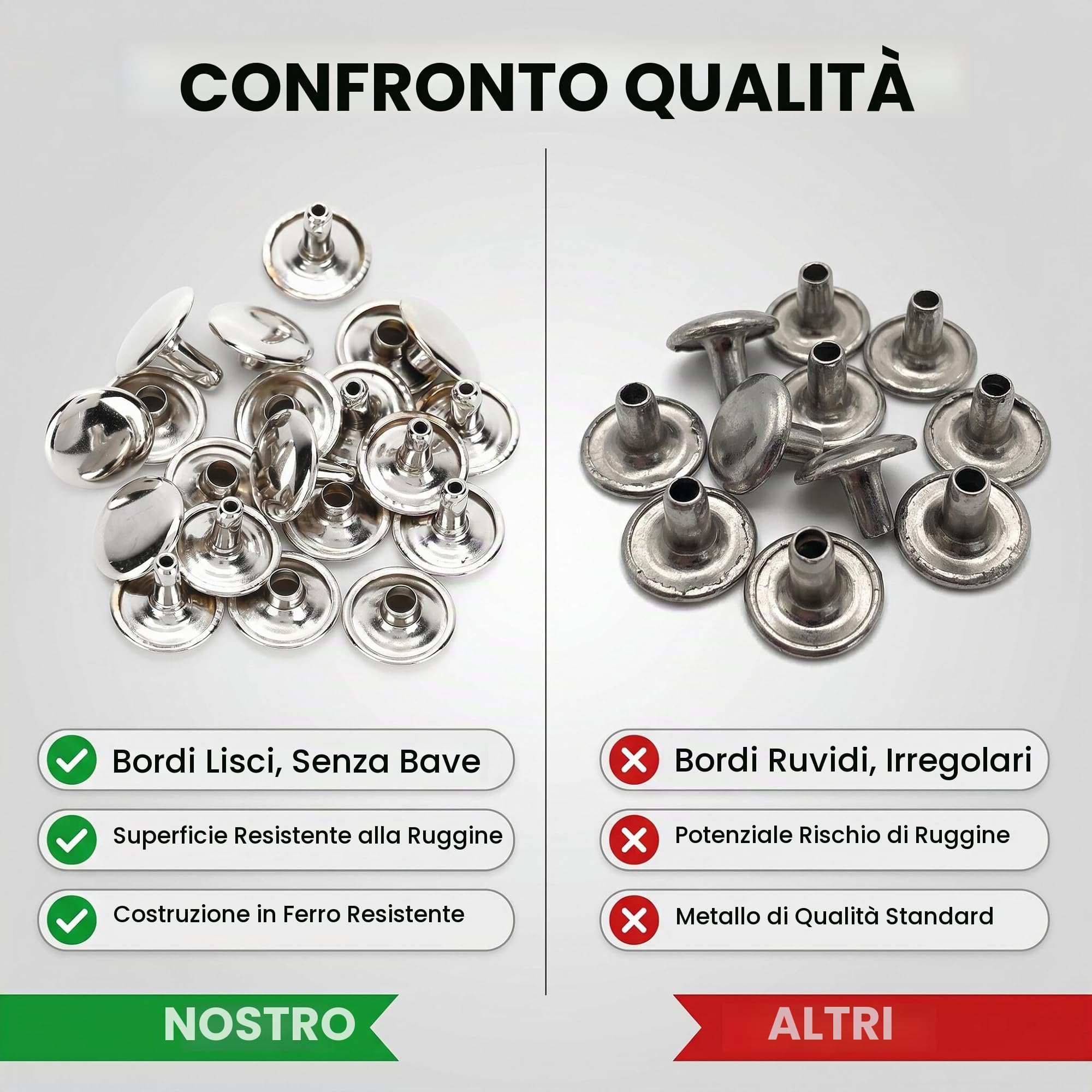 Set di 200 Rivetti Doppi in Metallo, 12x10mm, Argento, per Riparazioni in Pelle, Borse, Cinture, Scarpe, Cucito e Decorazione