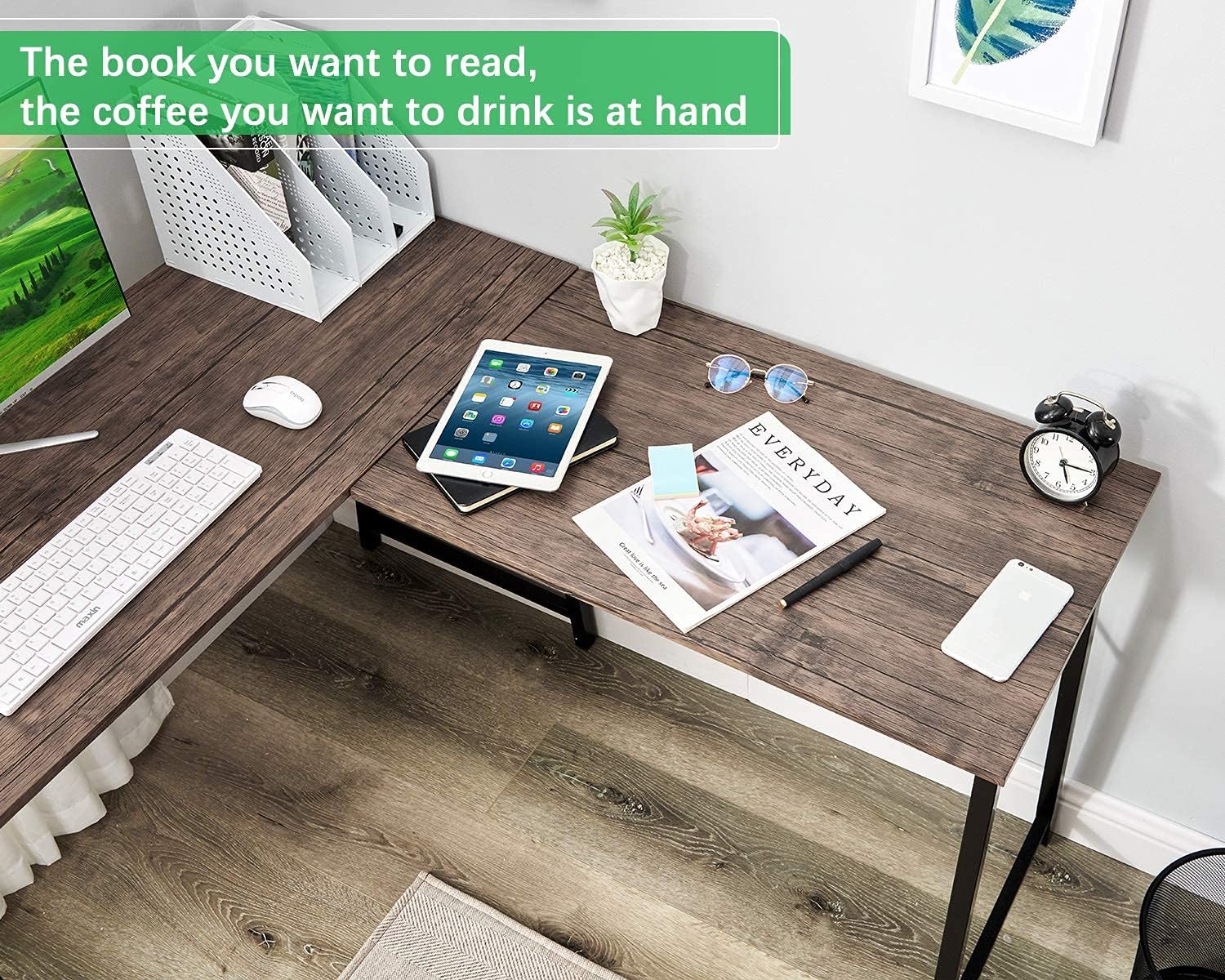 L Shaped Desk Gaming Computer Desk 50.4'' Home Office Corner Desk ps5 Kids Writing Desk for Small Space Modern Students Study PC Laptop Table Large Wood Workstation Space-Saving Bedroom, Walnut Brown