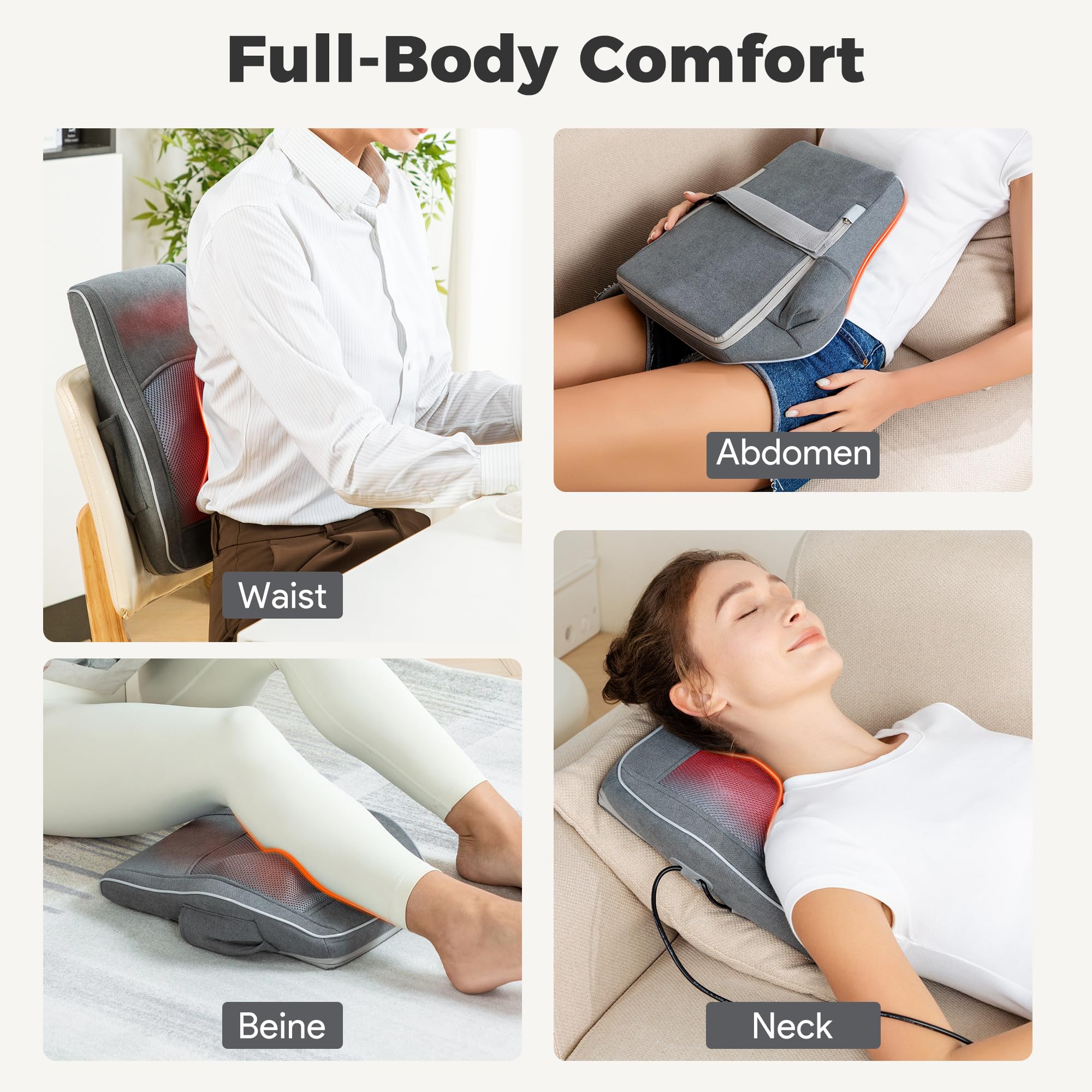 Brelley Masajeador Cervical y Espalda, Masajeador de Cuello, Cojín Masajeador con Cabezal de Masaje Bidireccional Rotativo para Cuello, Espalda, Hombros, Piernas - Regalo para Mamá y Papá (Gris)