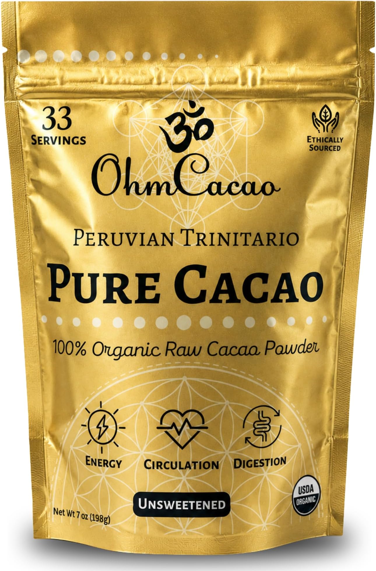 Ohm Pure Cacao Powder | Unsweetened Premium Cacao | Natural Source of Magnesium & Iron | Organic Chocolate Baking Powder/Drink Mix (33 Servings)