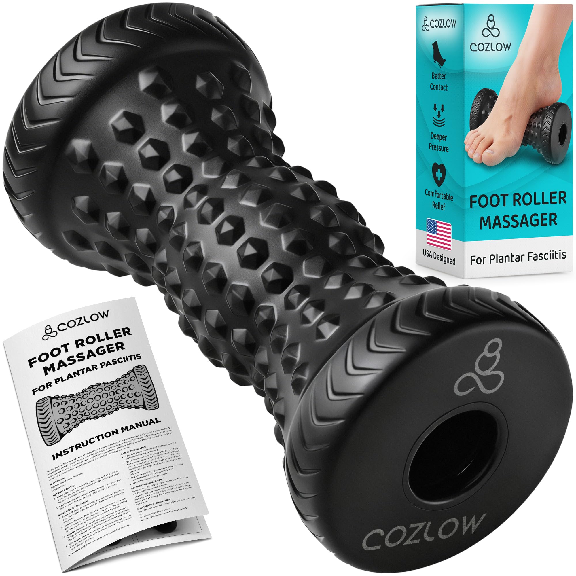 COZLOW - Foot Massager for Plantar Fasciitis Relief - Trigger Point Massage Roller for Feet Pain Neuropathy Heel
