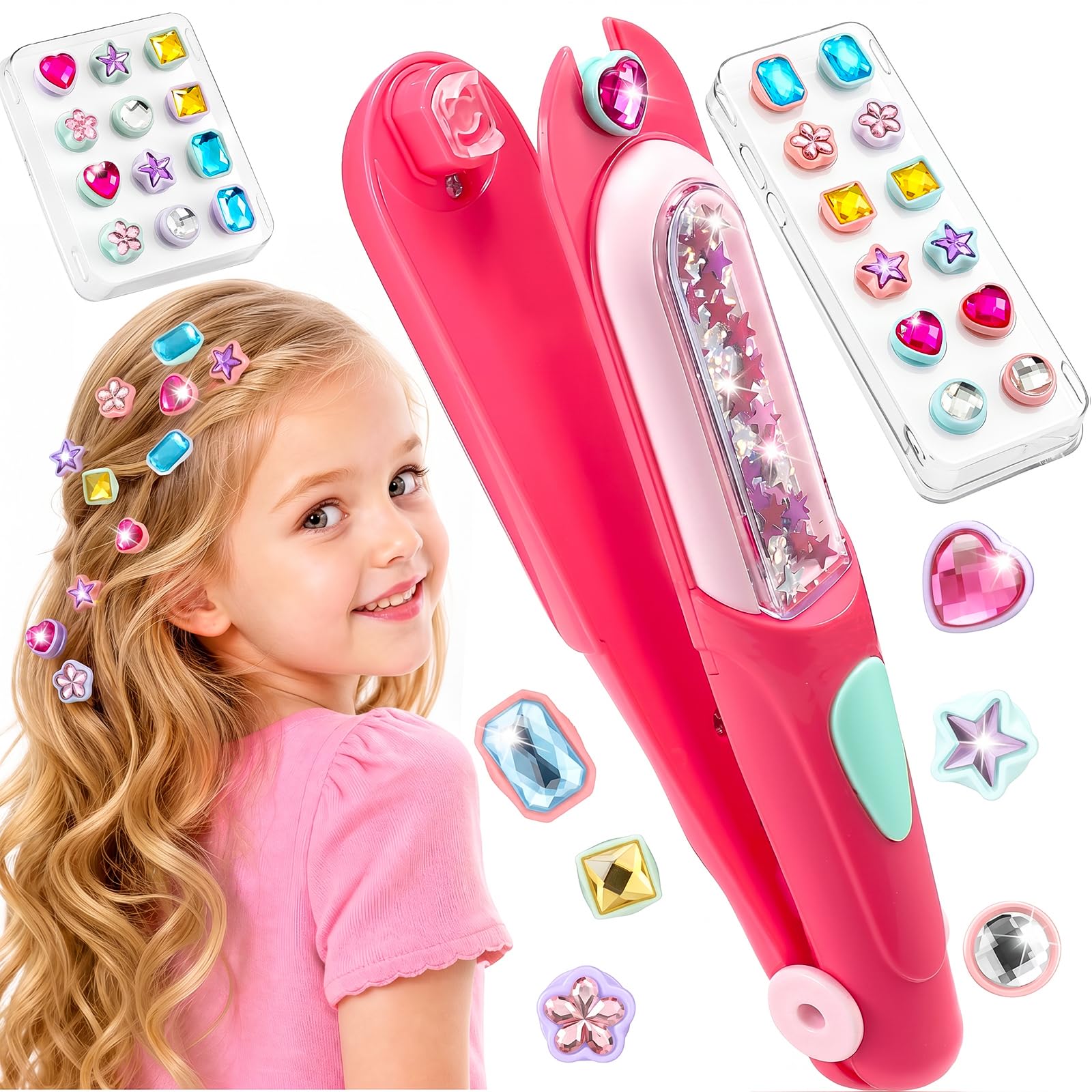 Hapikids Geschenk Mädchen 5-10 Jahre, Haarschmuck Mädchen Spielzeug ab 5-12 Jahre Kinder Hair Braiding Machine Set mit Glitzersteine Kreative Spielzeug Geburtstagsgeschenk für Kinder 5-12 Jahren