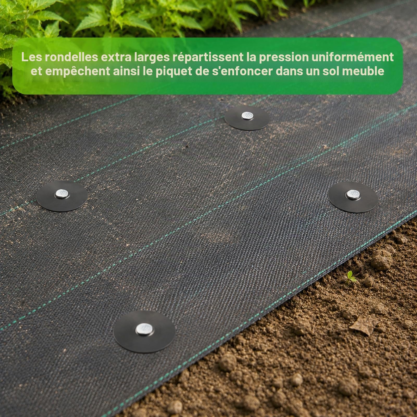 Lot de 50 piquets de 20 cm avec rondelles pour toile de jardin