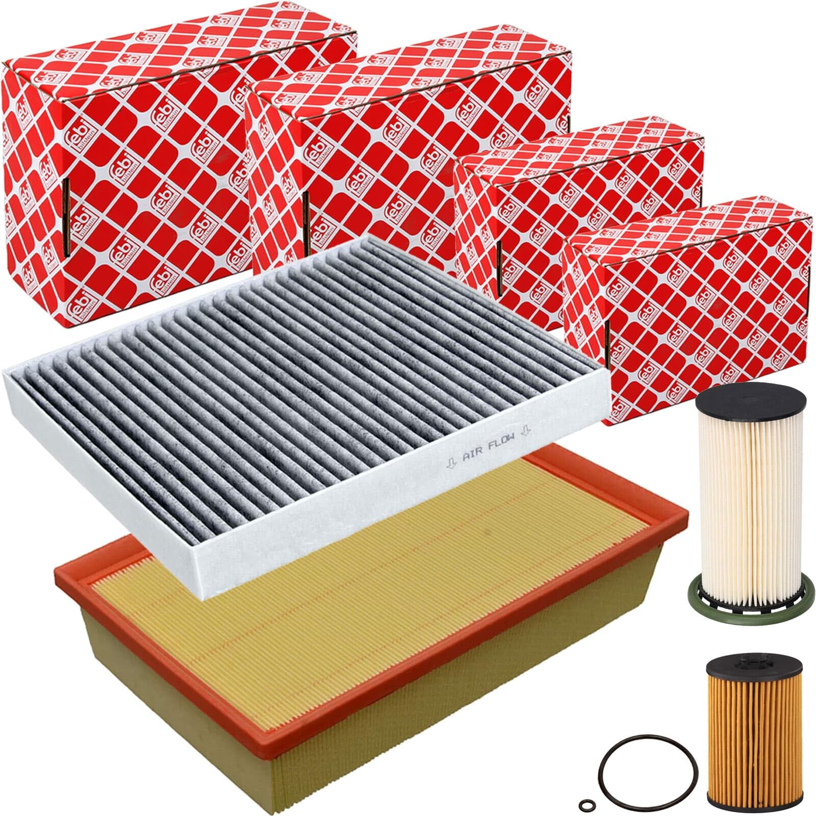 Febi Filter Inspektionspaket | 100468,(LX3502)+39048(LAK888)+47827(OX787D)+101652 passend für 1.6+2.0 Tdi Passat B8 Golf 7 5T