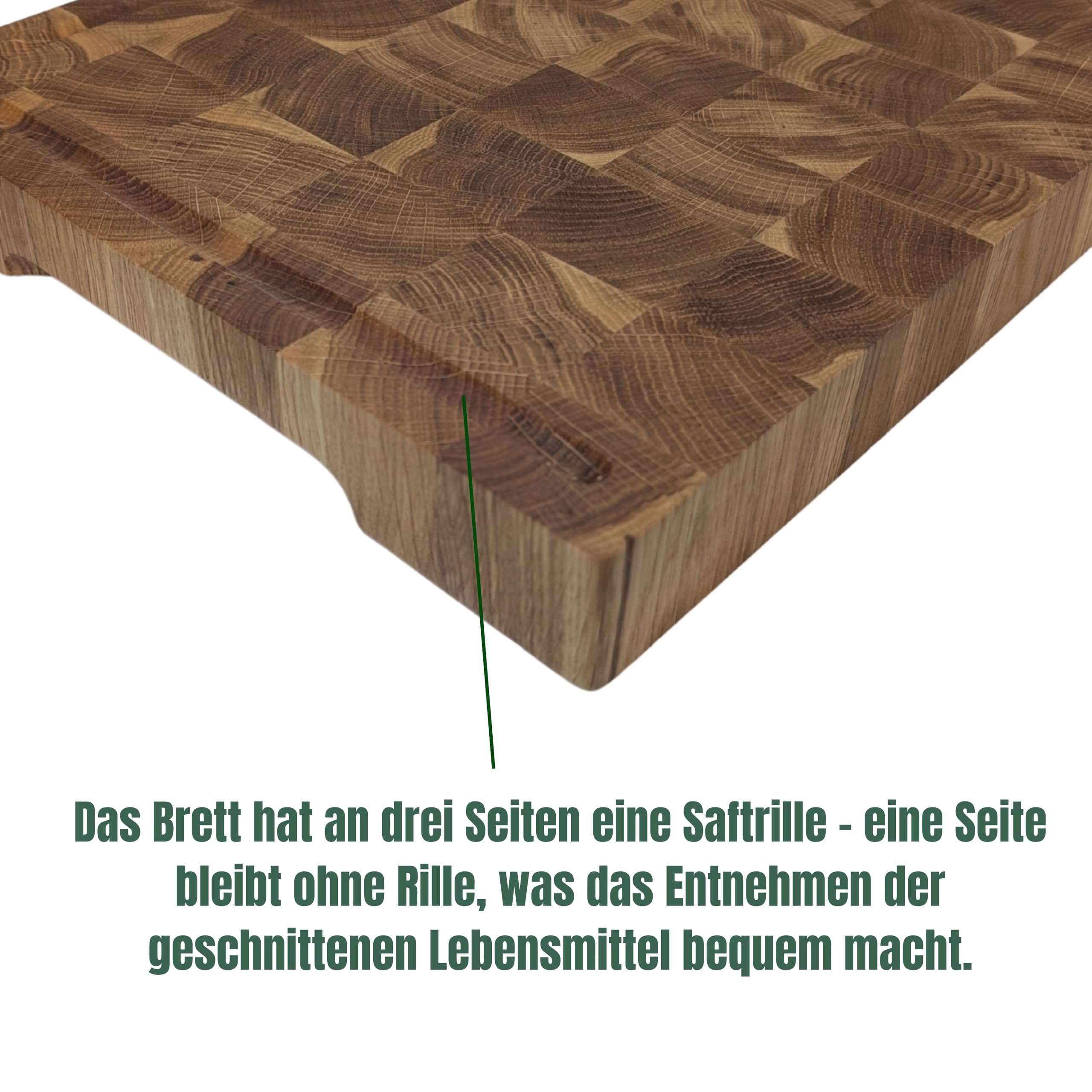 Premium Hackbrett Stirnholz Schneidebrett Eiche – Hackblock 40x30x4 cm – Großes Holzbrett mit Saftrille & rutschfesten Füßen – Tranchierbrett für Küche & Fleisch