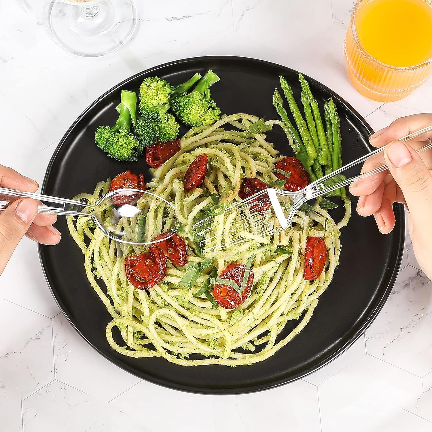 [400 Count] Clear Plastic Forks and Spoons Set Bulk - Heavy Duty Disposable Spoons and Forks Silverware, Plastic Utensils Cutlery Set for Party (Pack of 2)